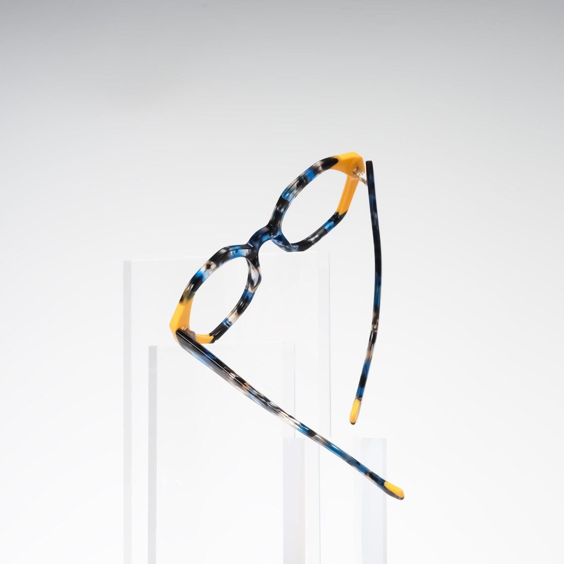 Lifestyle photography #2 of Kawa in Blue Ink/Yellow with Clear Eyeglass Lenses