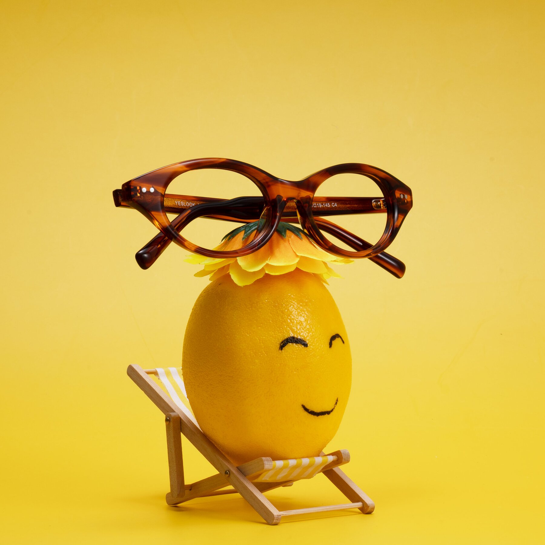 Lifestyle photography #2 of Mitri in Amber Striped with Clear Eyeglass Lenses