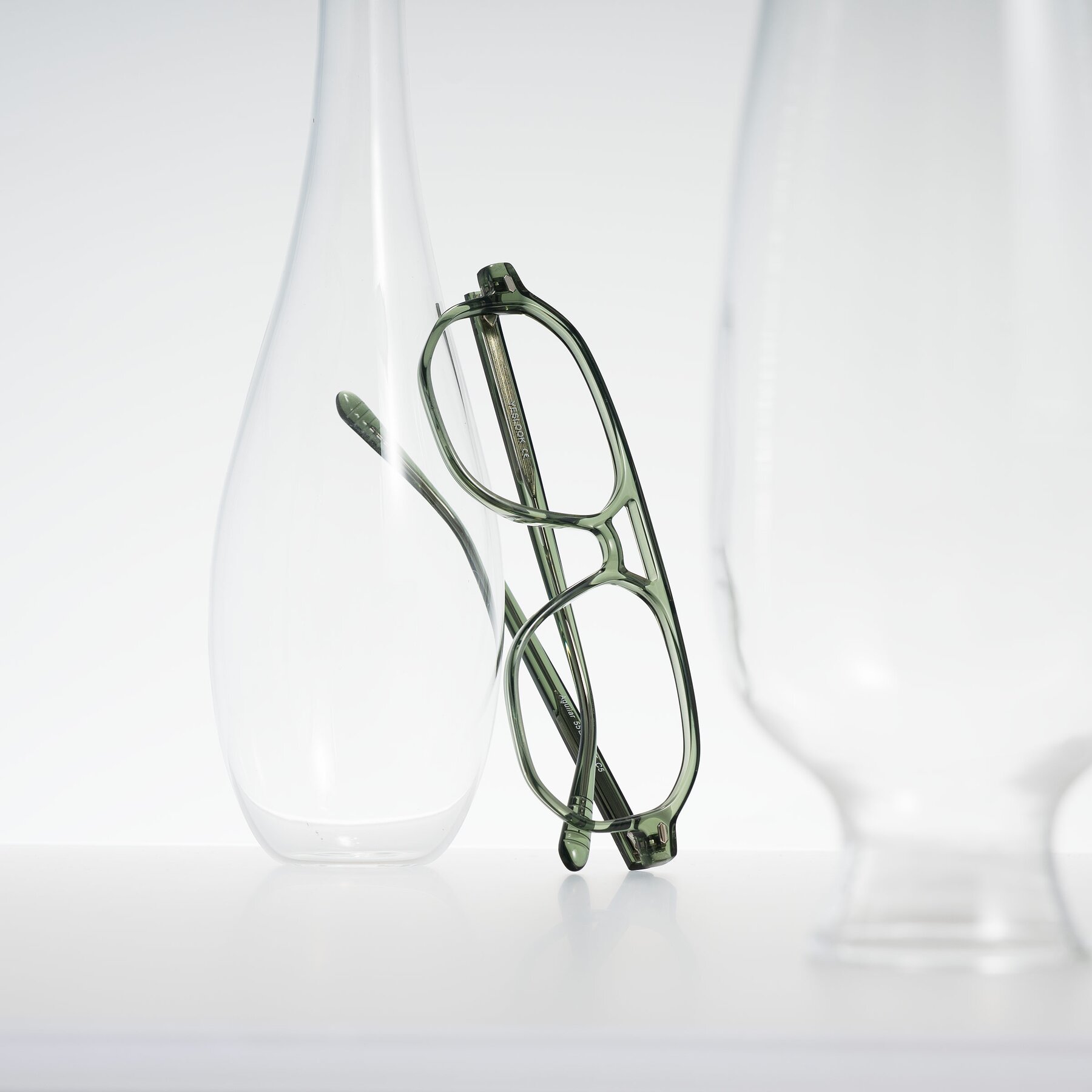 Lifestyle photography #1 of Aguilar in Transparent Green with Clear Eyeglass Lenses