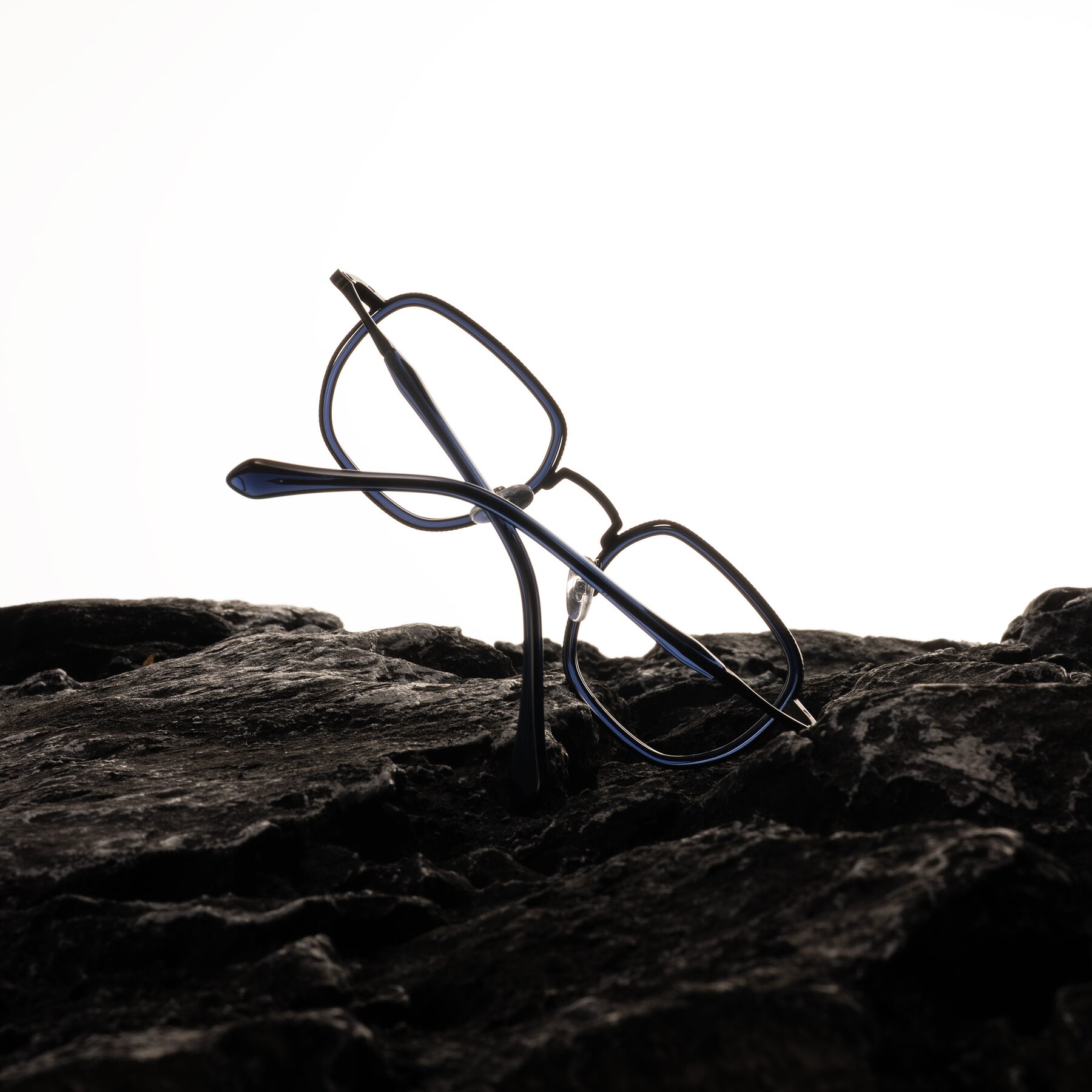 Lifestyle photography #1 of Hunter in Midnight Blue with Clear Eyeglass Lenses