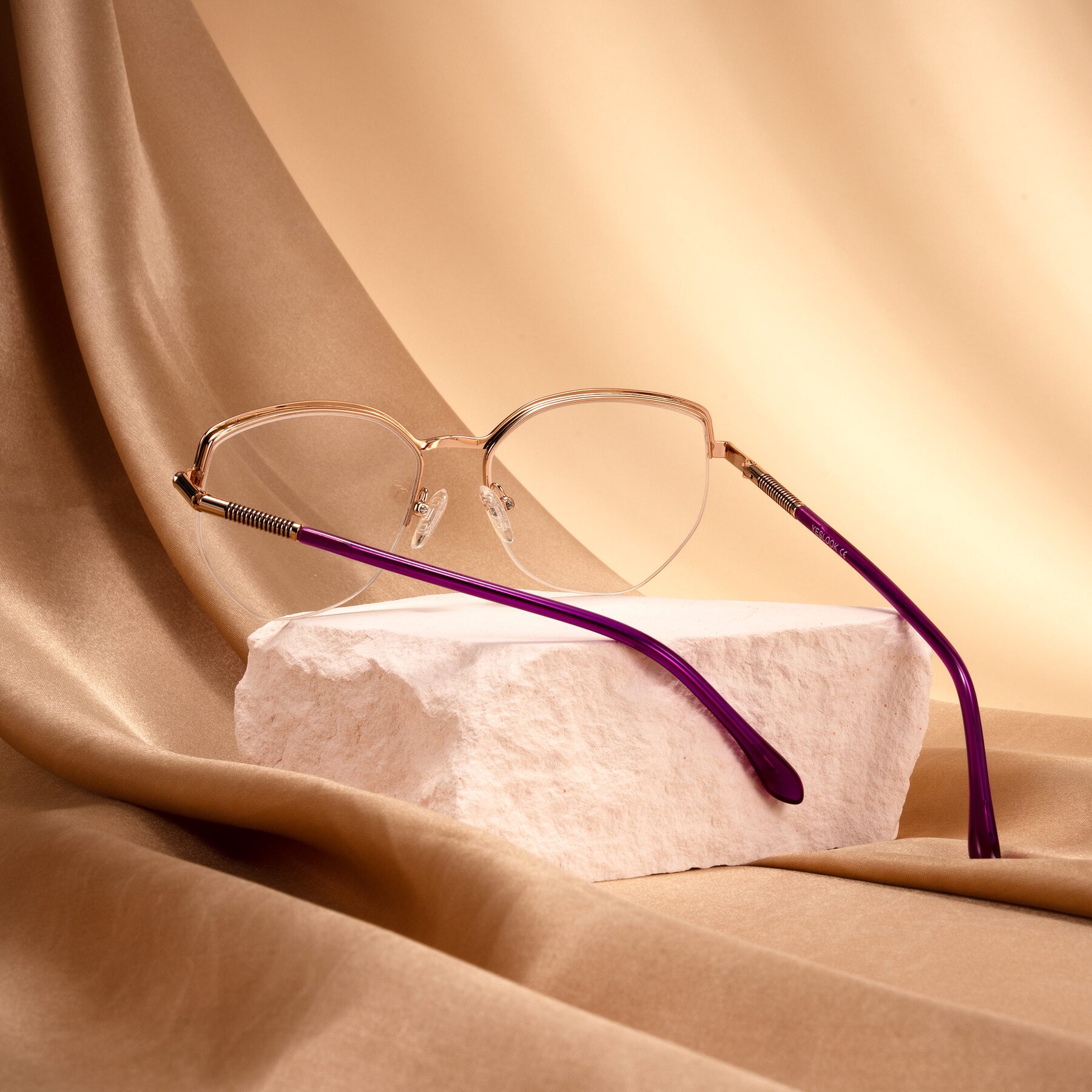 Lifestyle photography #2 of Heenan in Purple/Gold with Clear Reading Eyeglass Lenses