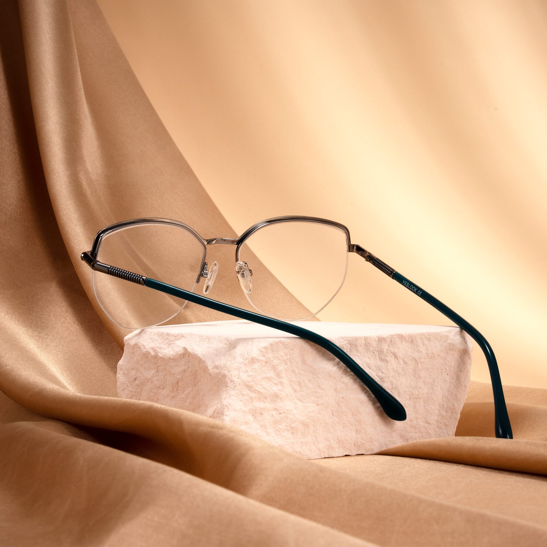 Lifestyle photography #2 of Heenan in Teal/Silver with Clear Reading Eyeglass Lenses