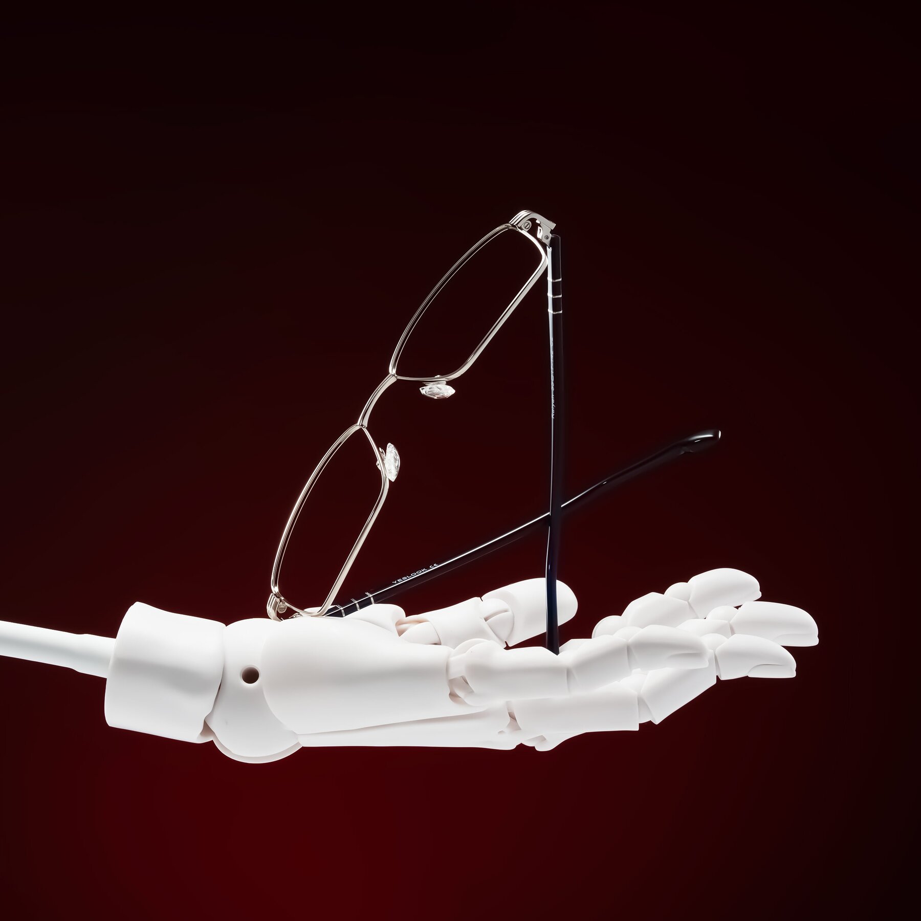 Lifestyle photography #1 of Raiyah in Silver/Dark Blue with Clear Blue Light Blocking Lenses