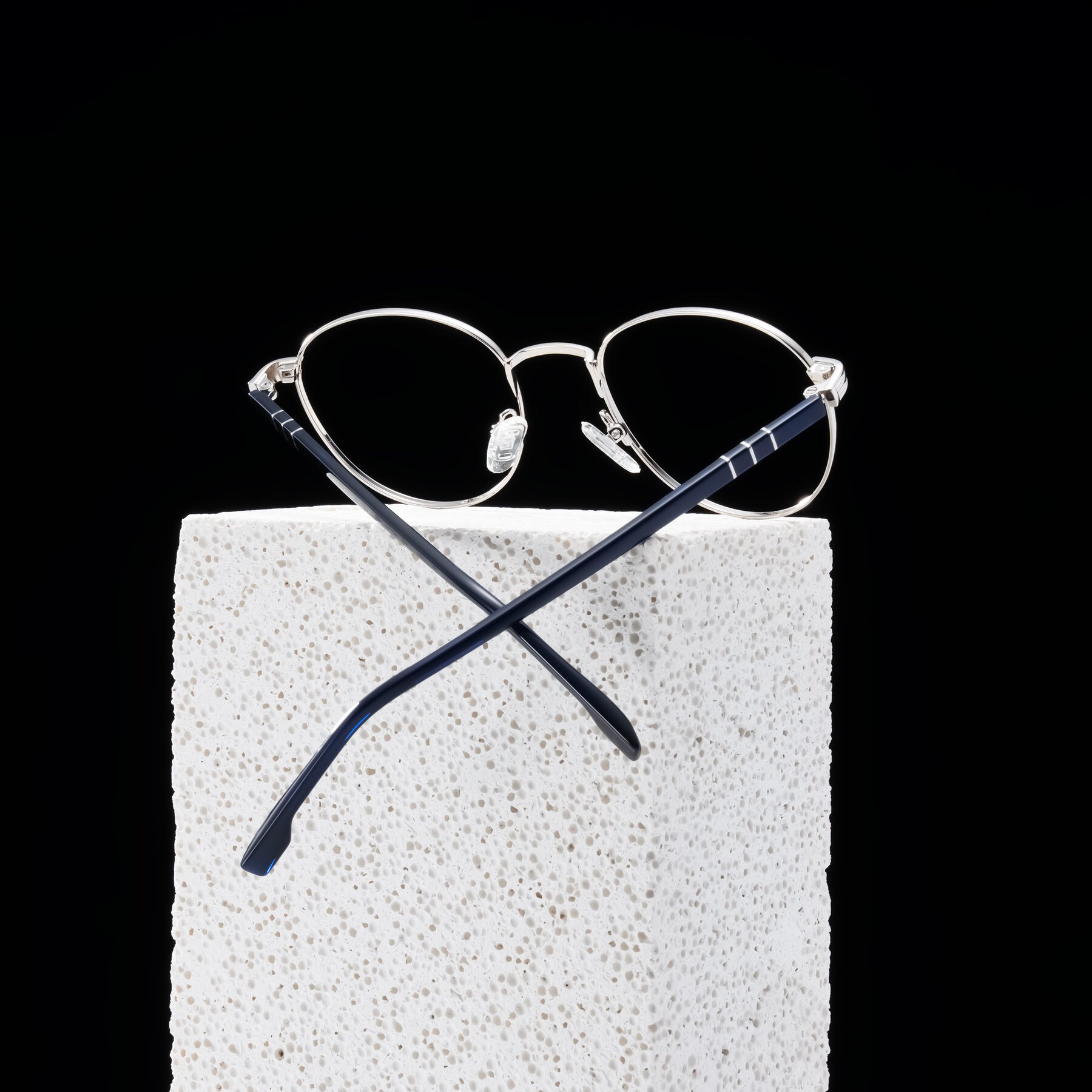 Lifestyle photography #2 of Orozco in Silver/Dark Blue with Clear Blue Light Blocking Lenses