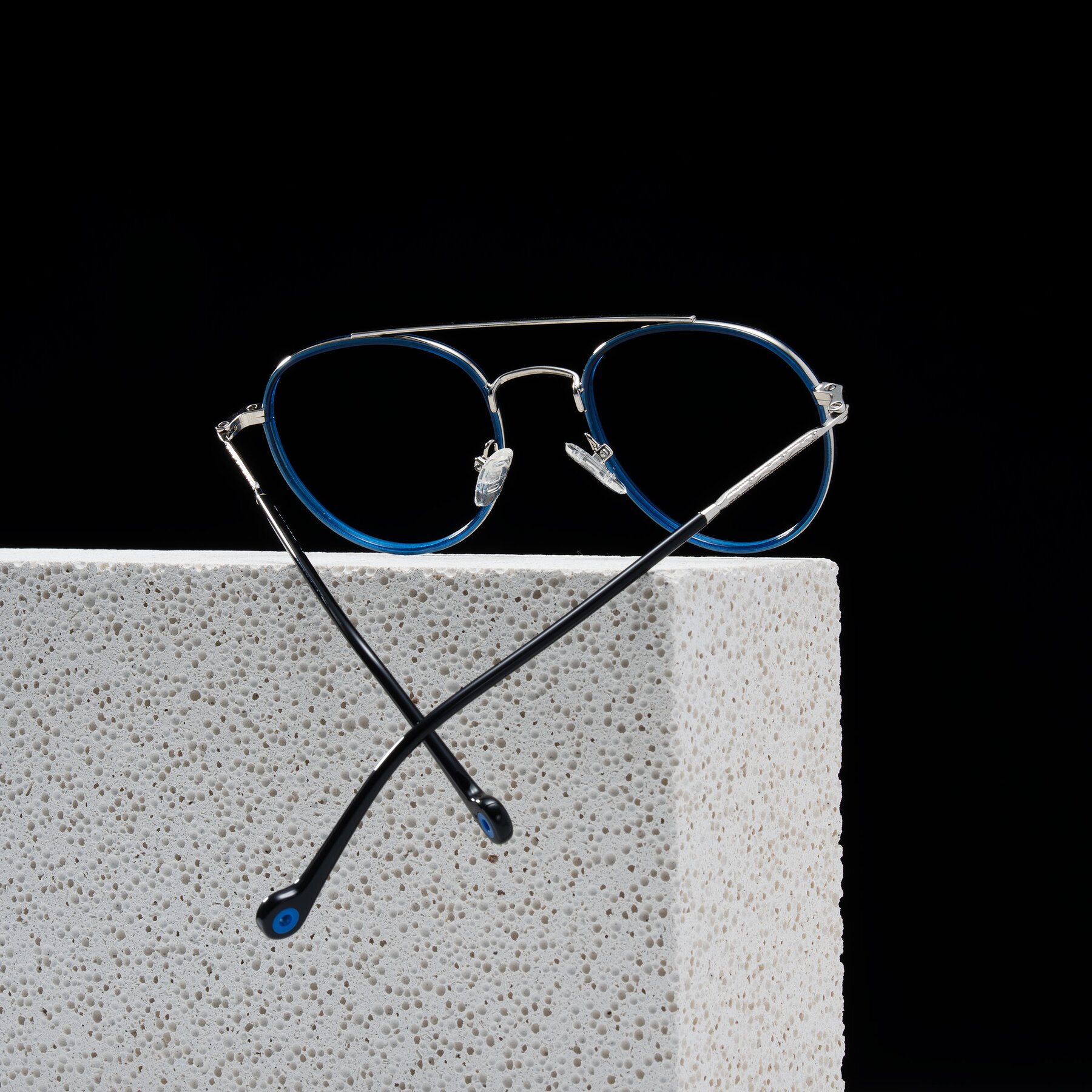 Lifestyle photography #1 of Biko in Blue/Silver with Clear Eyeglass Lenses
