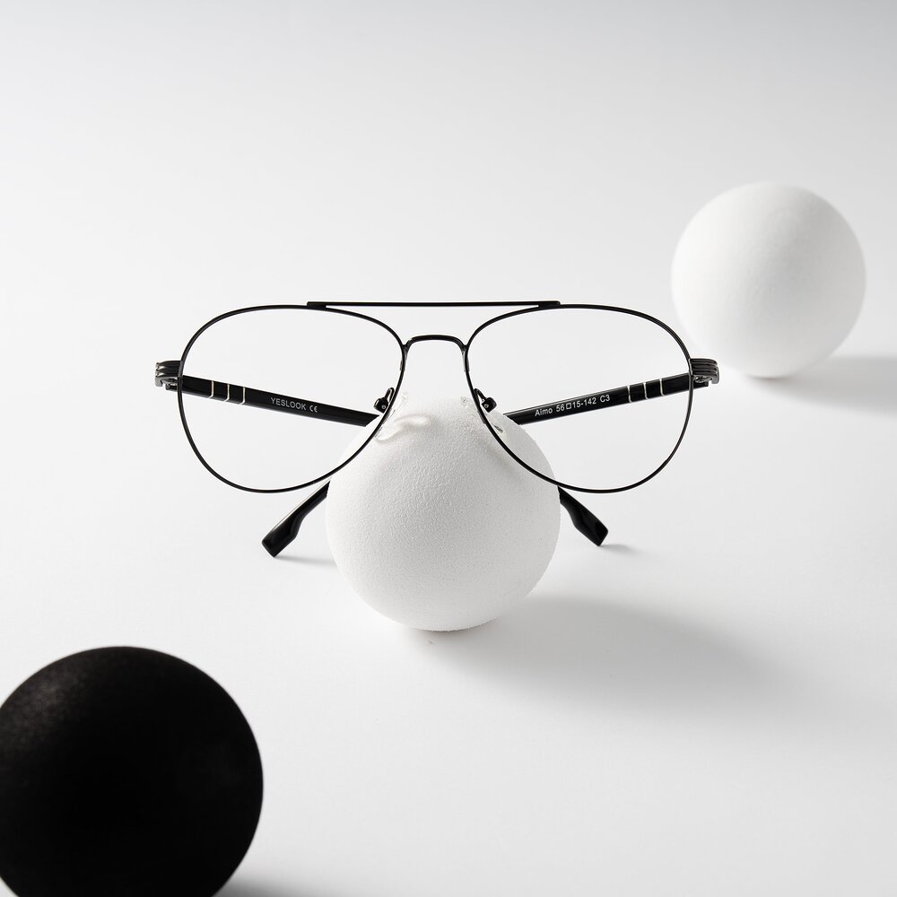Gunmetal/Black Double Bridge Metal Aviator Eyeglasses