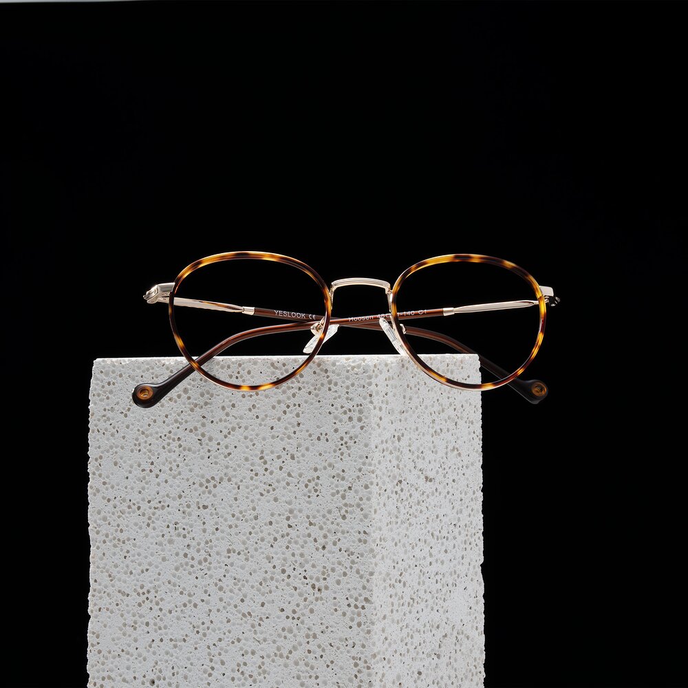 Leopard-Print/Gold Narrow Windsor Round Eyeglasses