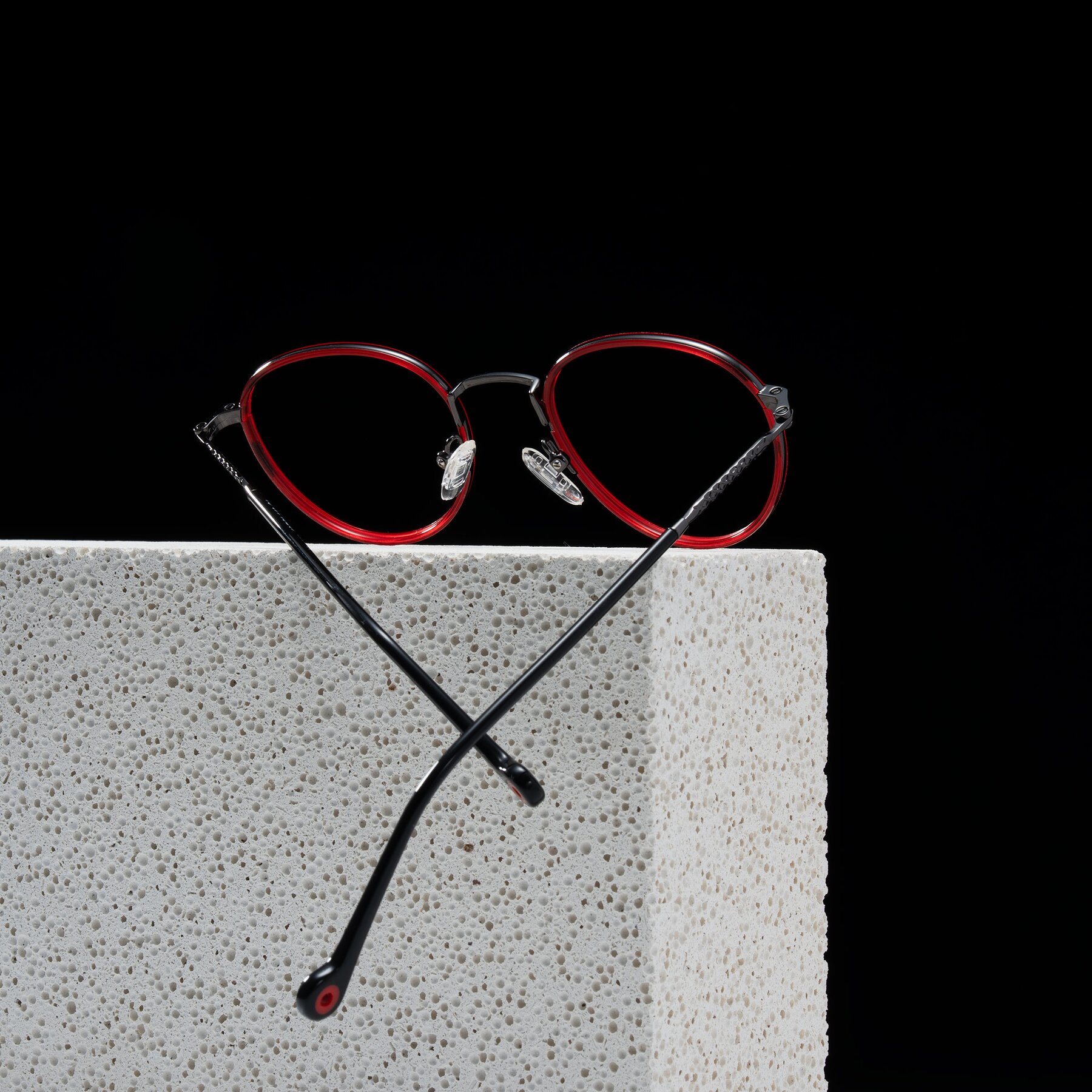 Lifestyle photography #2 of Hoosen in Red/Gunmetal with Clear Eyeglass Lenses