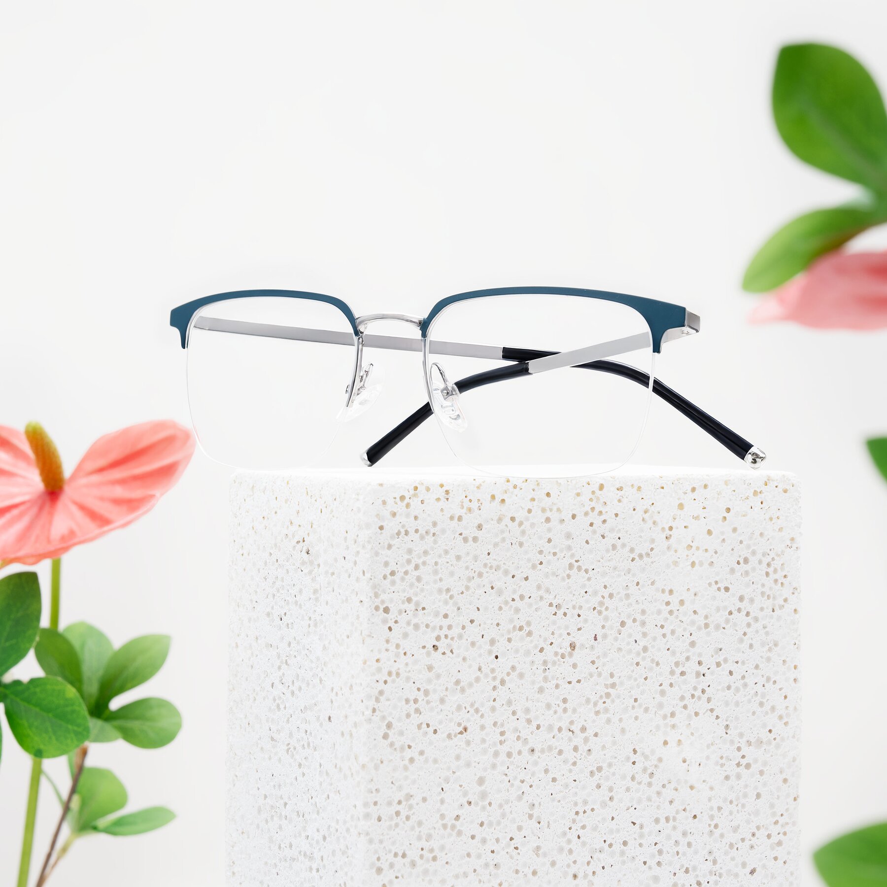 Lifestyle photography #1 of Volkho in Matte Teal/Gunmetal with Clear Eyeglass Lenses