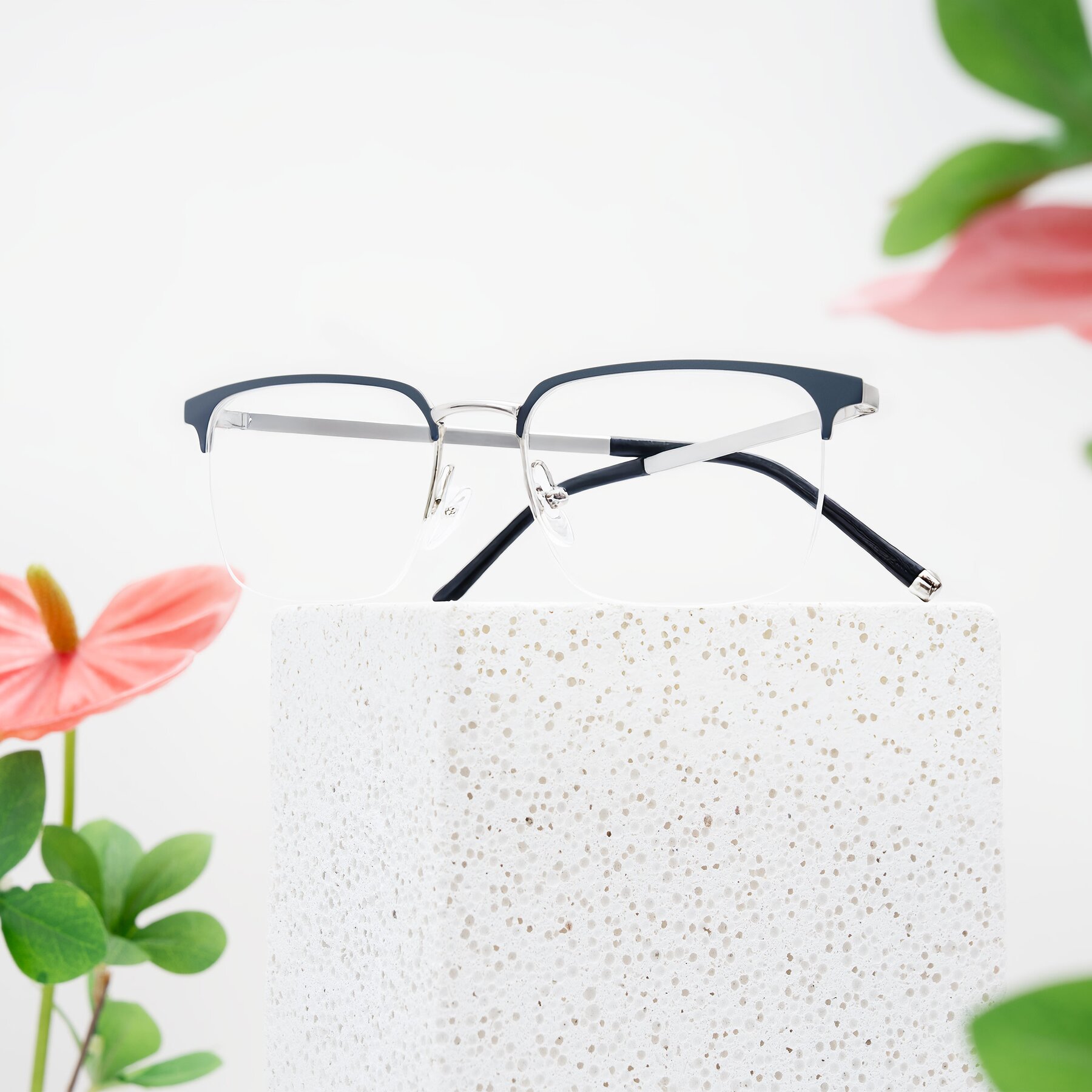 Lifestyle photography #1 of Volkho in Matte Gray/Silver with Clear Eyeglass Lenses