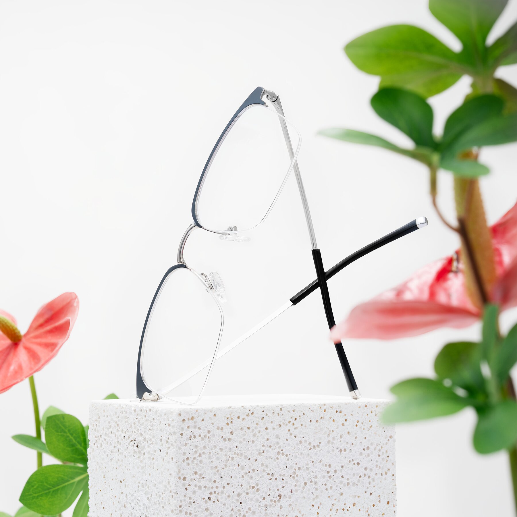 Lifestyle photography #2 of Volkho in Matte Gray/Silver with Clear Eyeglass Lenses