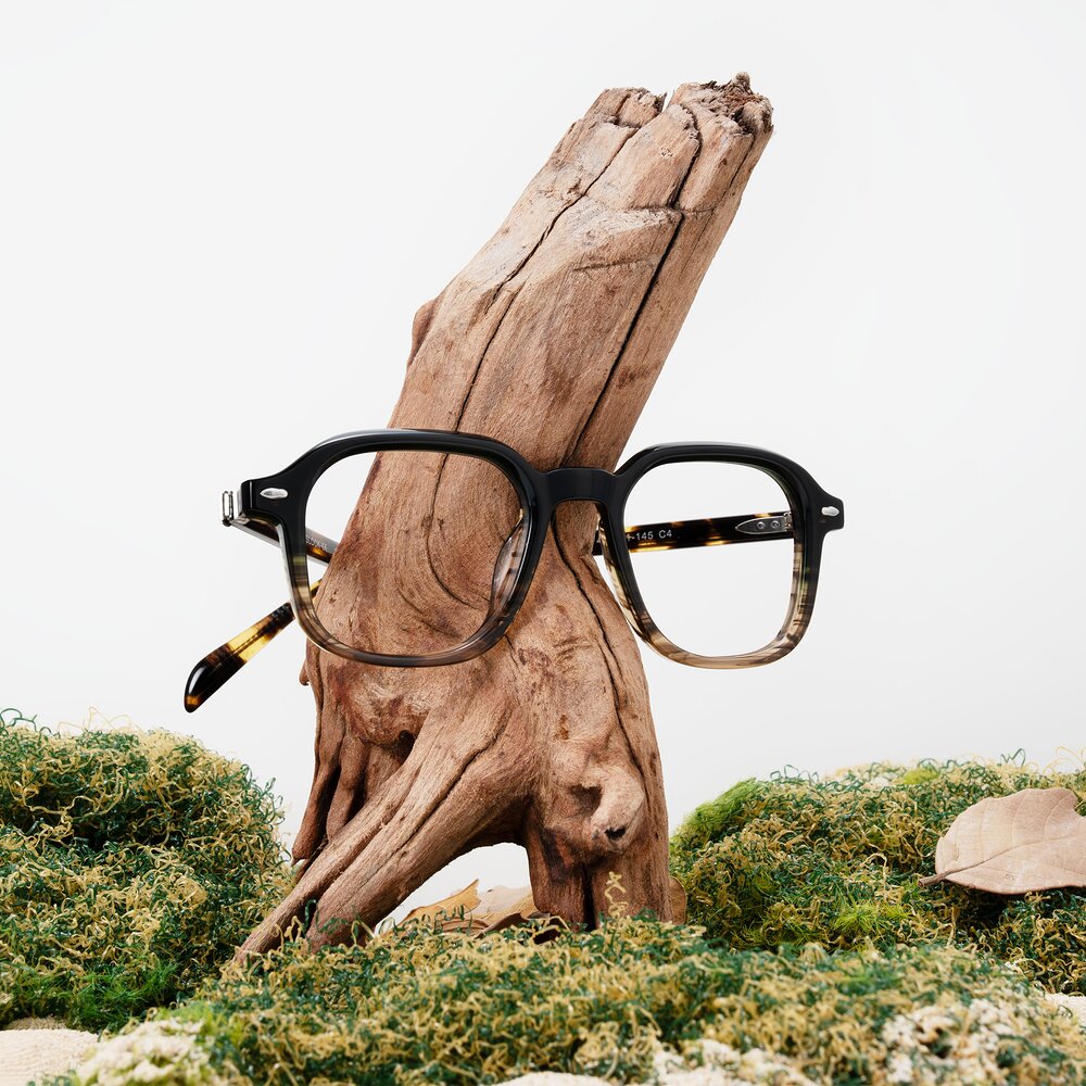 Dark Green/Brown Striped Retro-Vintage Acetate Square Eyeglasses