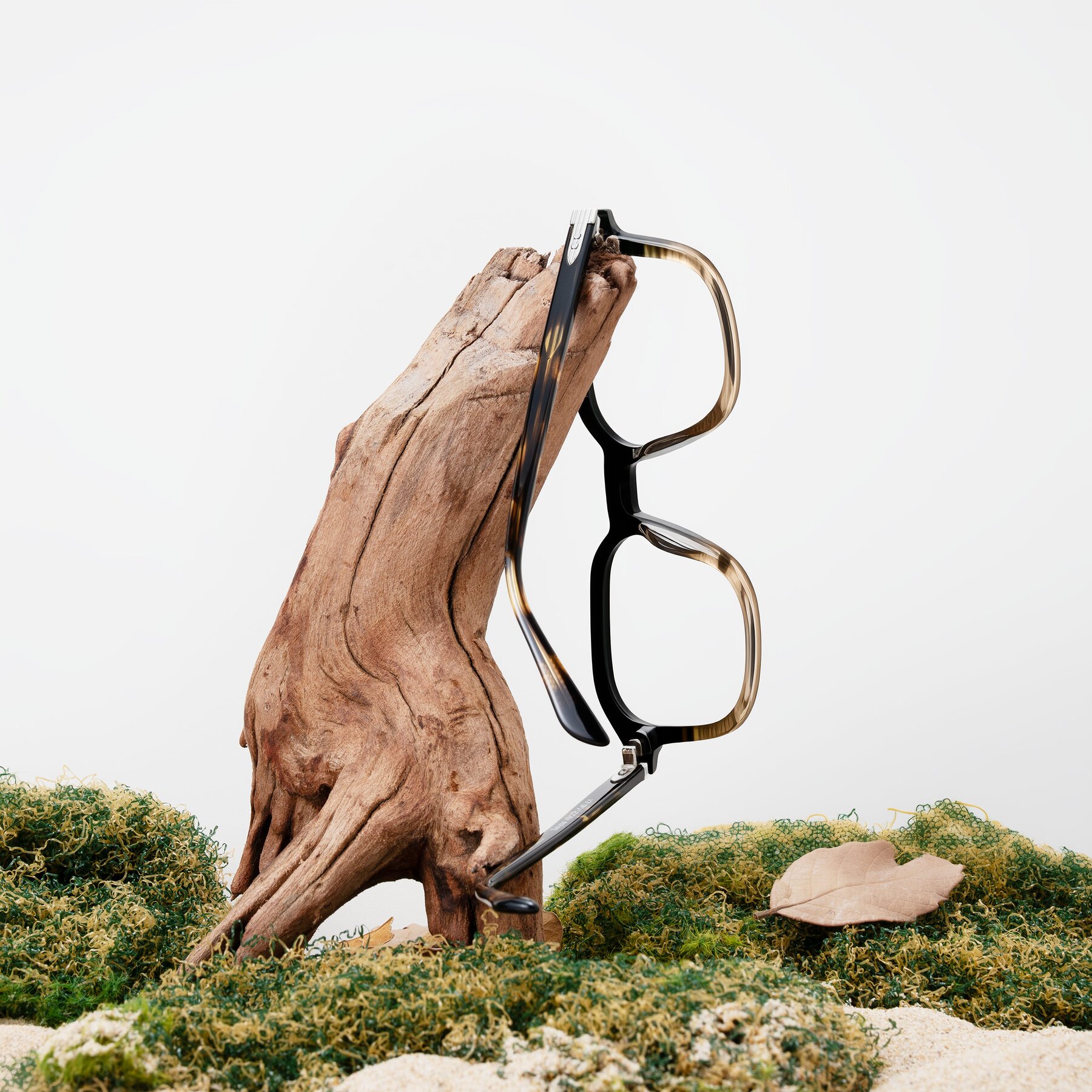 Lifestyle photography #2 of Salyba in Dark Green/Brown Striped with Clear Eyeglass Lenses