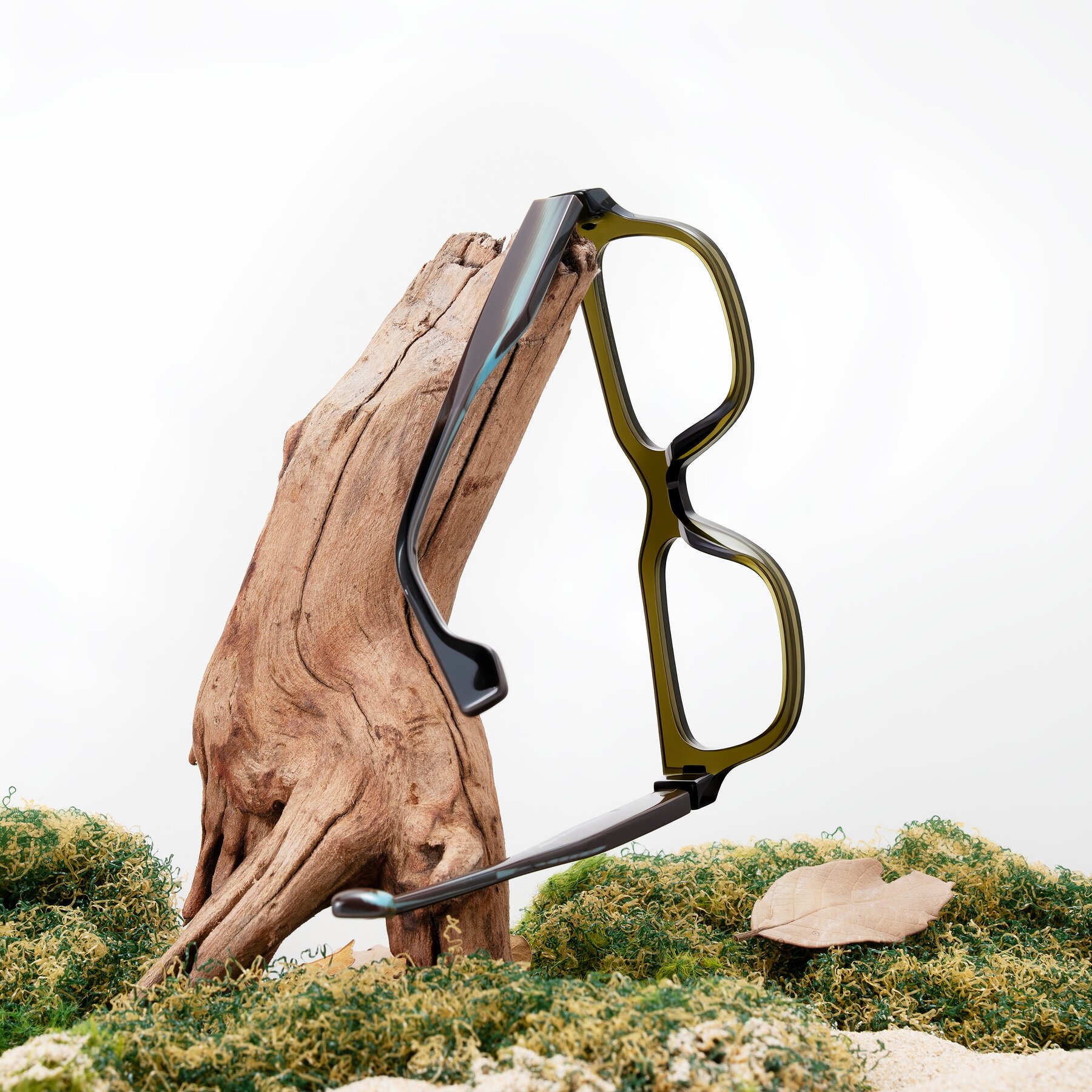 Lifestyle photography #1 of Jensen in Moss Green/Light Blue Striped with Clear Eyeglass Lenses