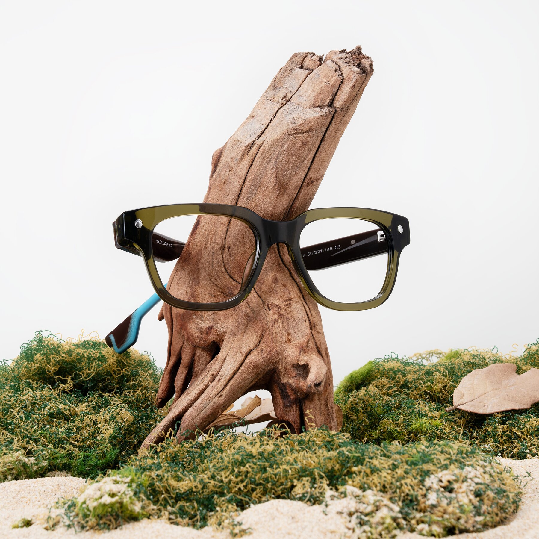 Lifestyle photography #2 of Jensen in Moss Green/Light Blue Striped with Clear Eyeglass Lenses