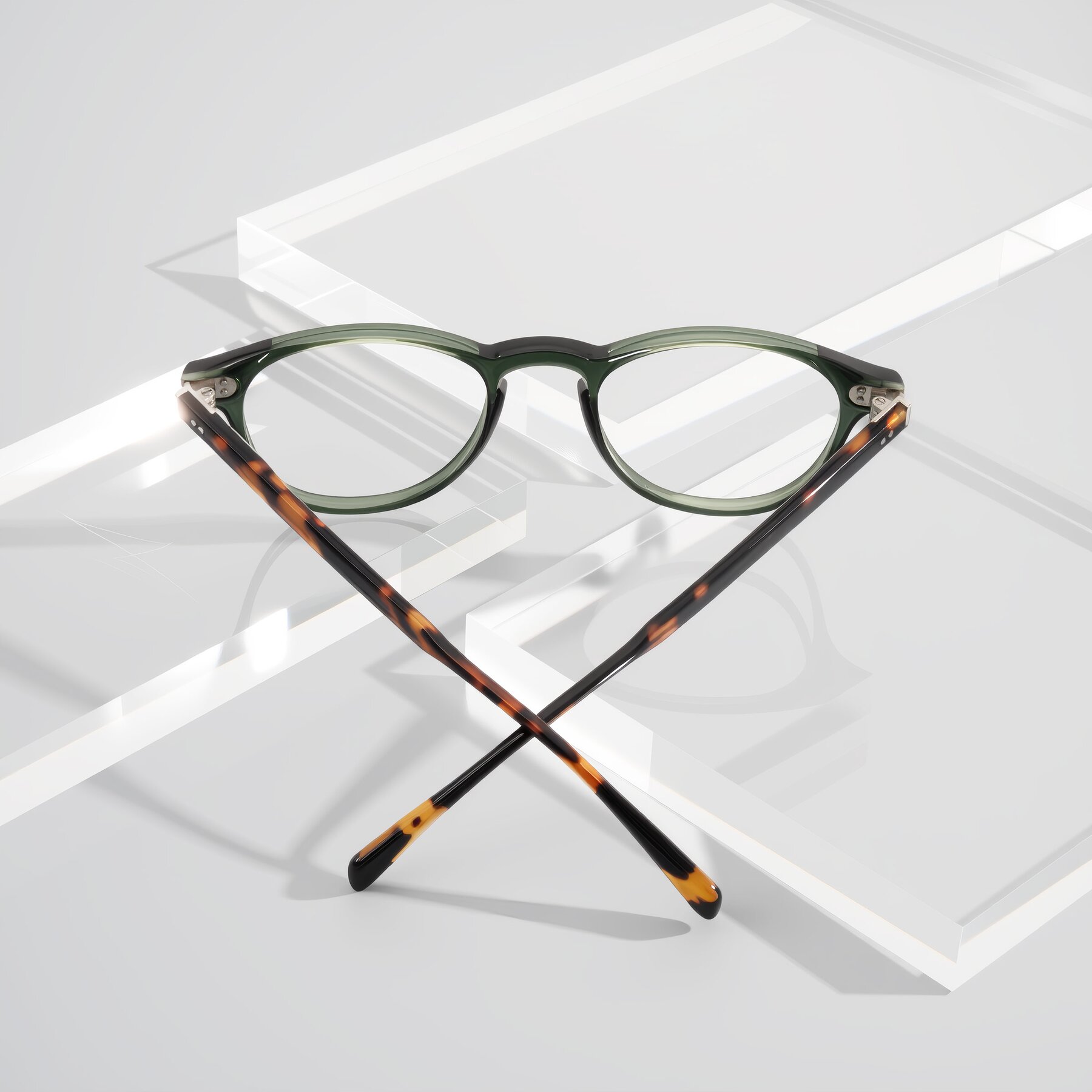 Lifestyle photography #2 of Dayen in Dark Green/Tortoise with Clear Blue Light Blocking Lenses