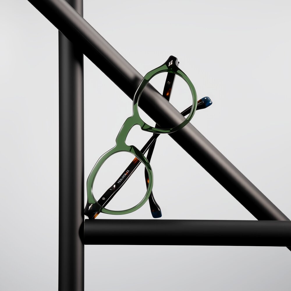 Green/Tortoise Keyhole Bridge Retro-Vintage Round Eyeglasses