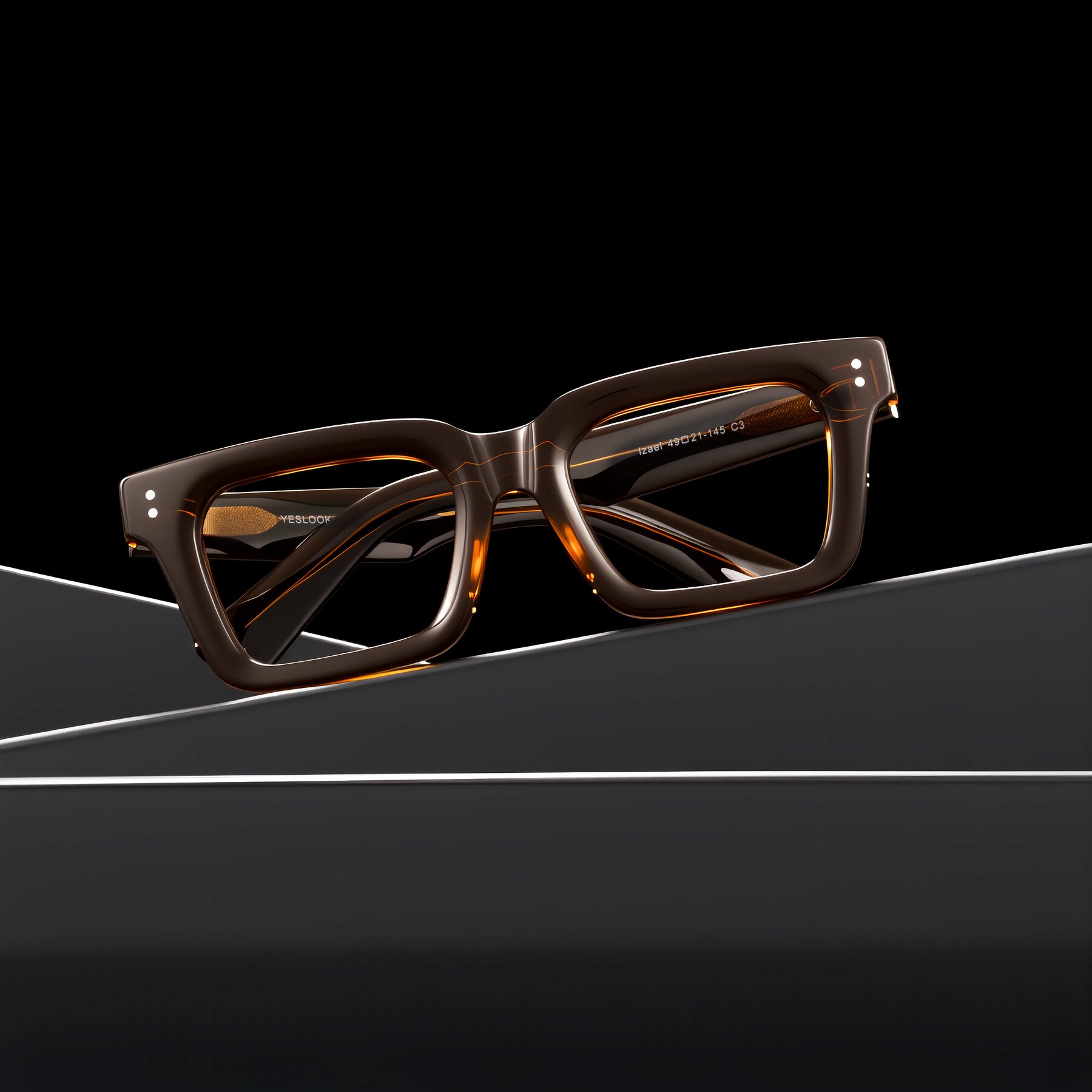 Lifestyle photography #1 of Izael in Dark Brown Striped with Clear Eyeglass Lenses