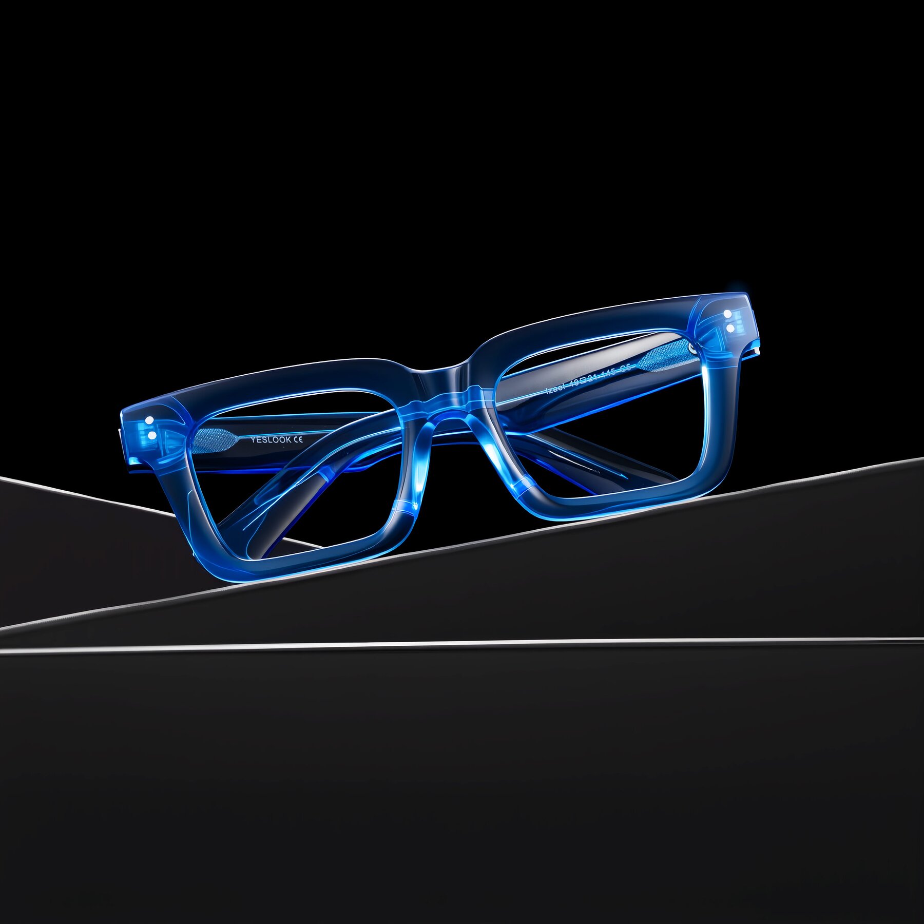 Lifestyle photography #1 of Izael in Transparent Blue with Clear Reading Eyeglass Lenses