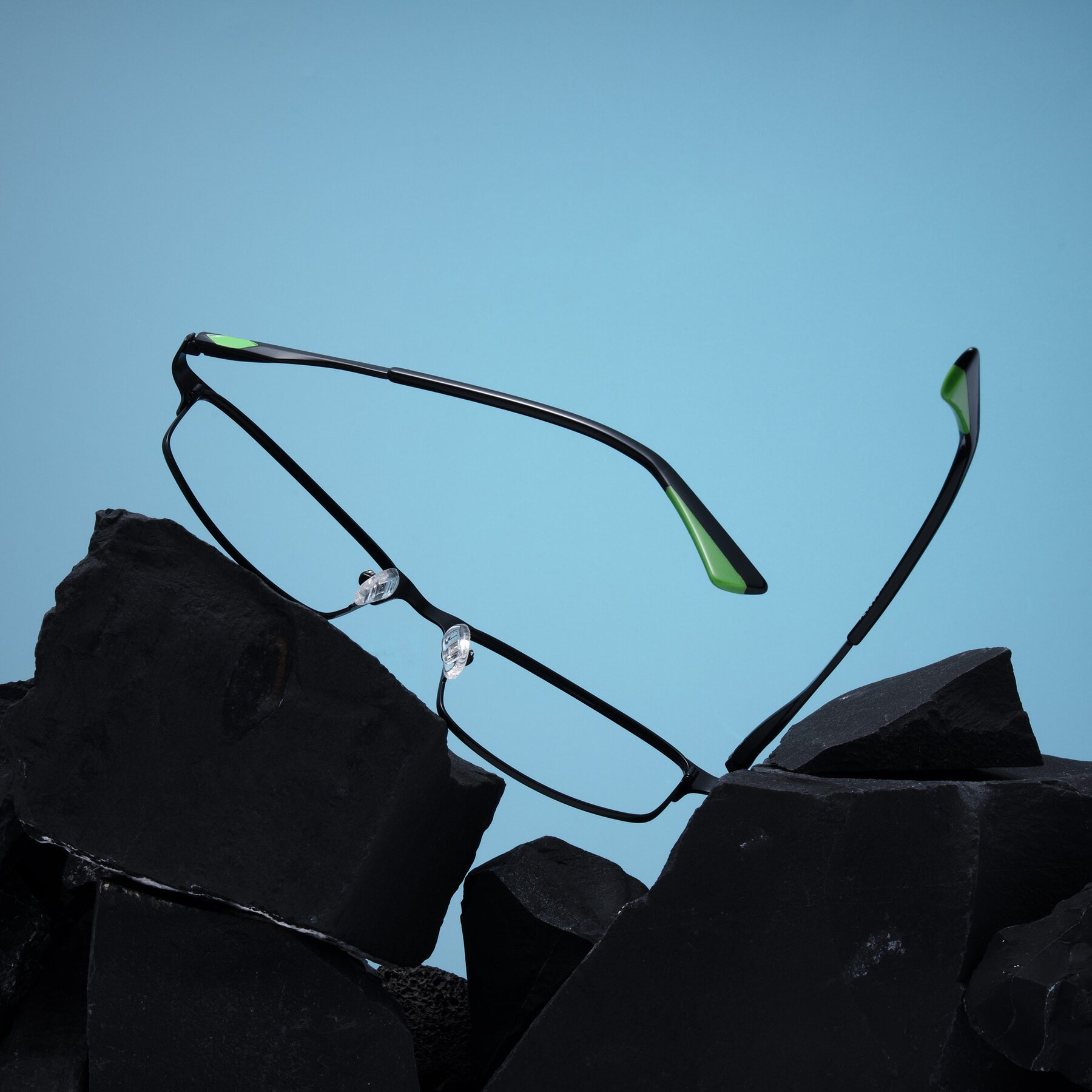 Lifestyle photography #2 of Monnow in Black/Green with Clear Blue Light Blocking Lenses