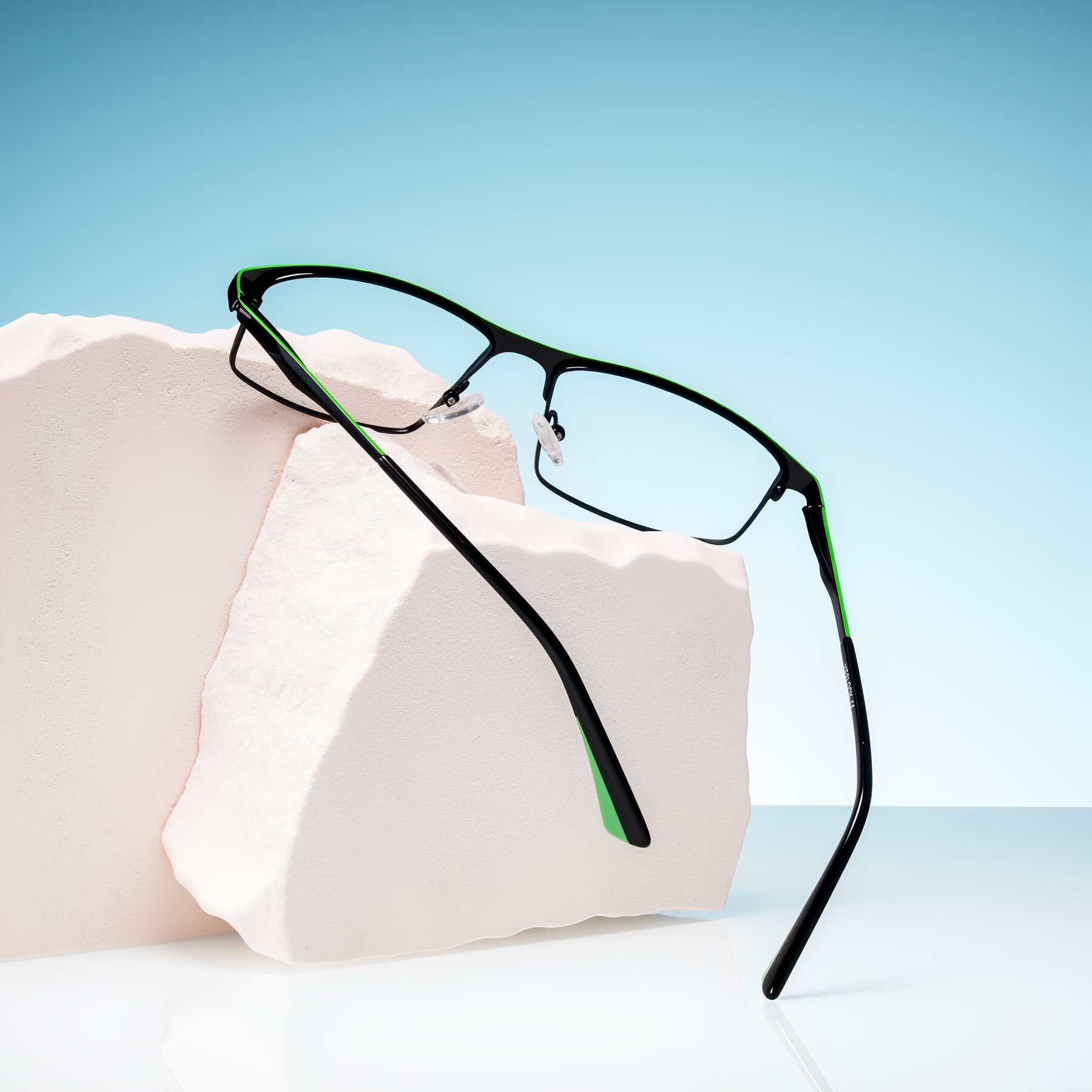 Lifestyle photography #2 of Monnow in Black/Green with Clear Blue Light Blocking Lenses