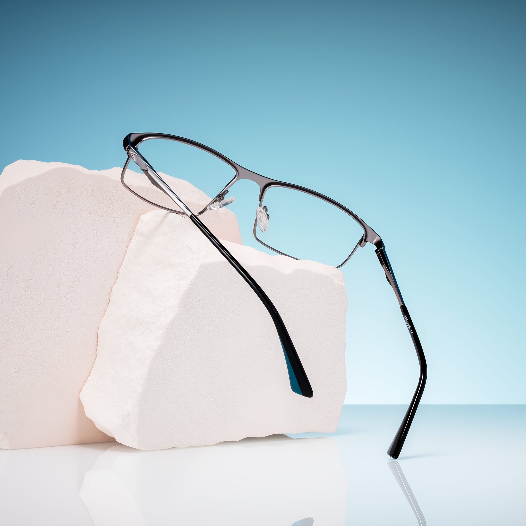 Lifestyle photography #2 of Monnow in Silver/Peacock Blue with Clear Reading Eyeglass Lenses