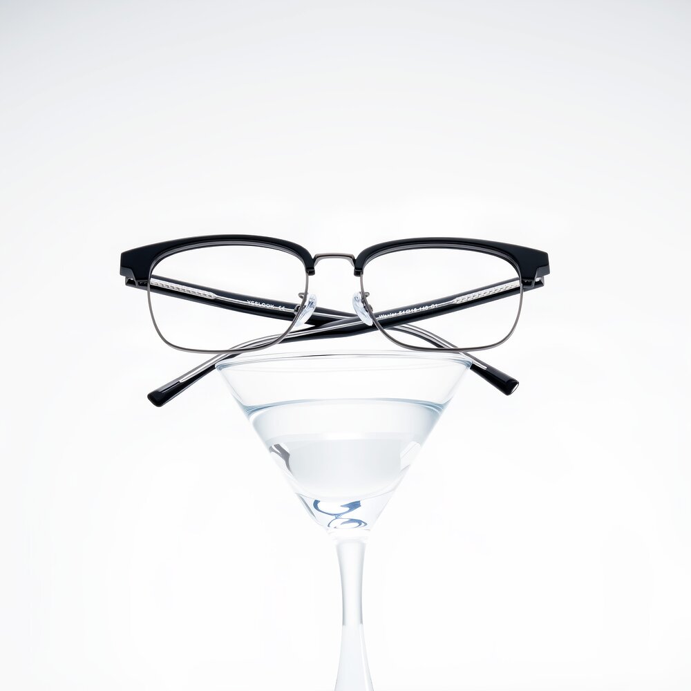 Black/Gunmetal Grandpa Browline TR90 Eyeglasses