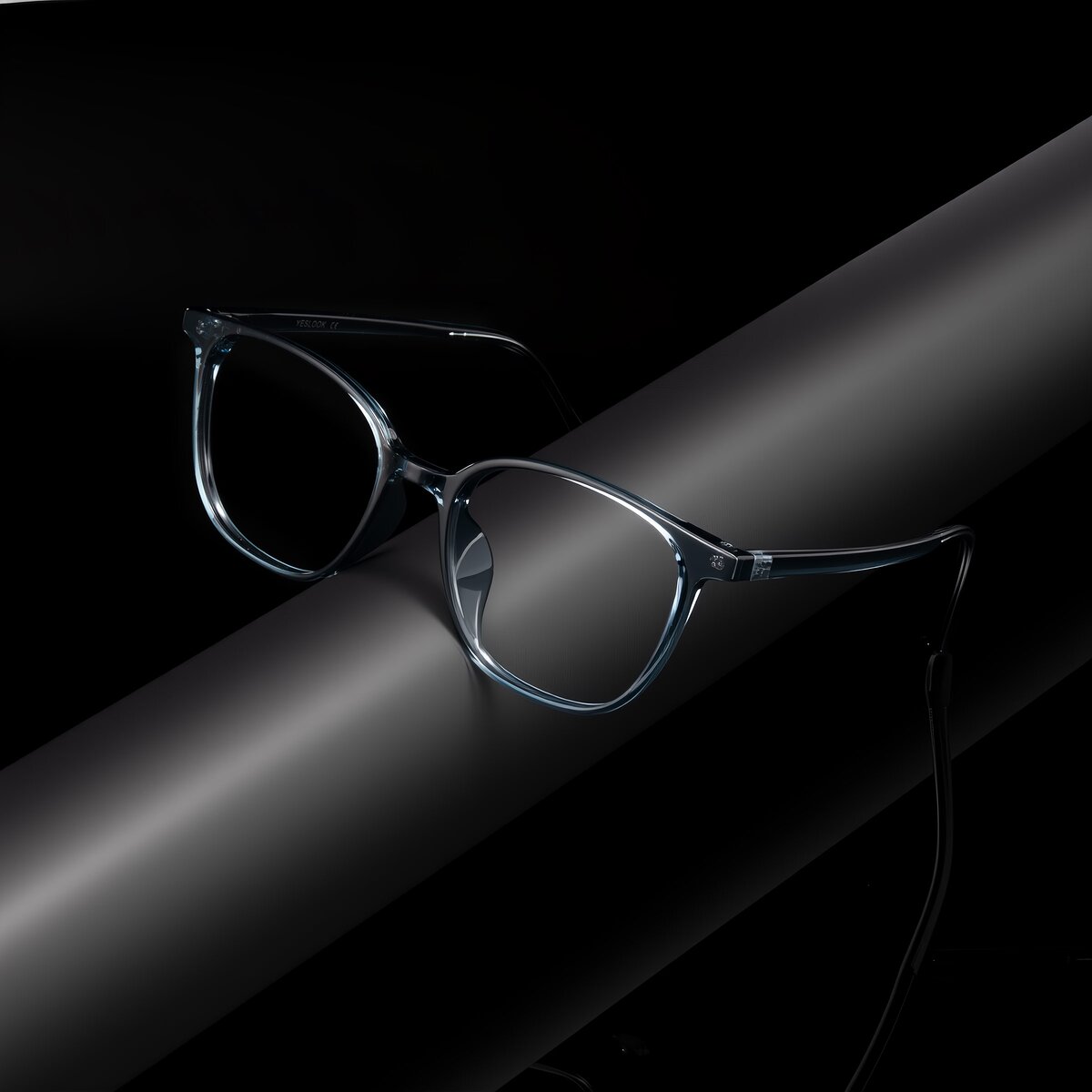 Transparent Blue Classic Low Bridge Fit Trapezoid Eyeglasses - Noor