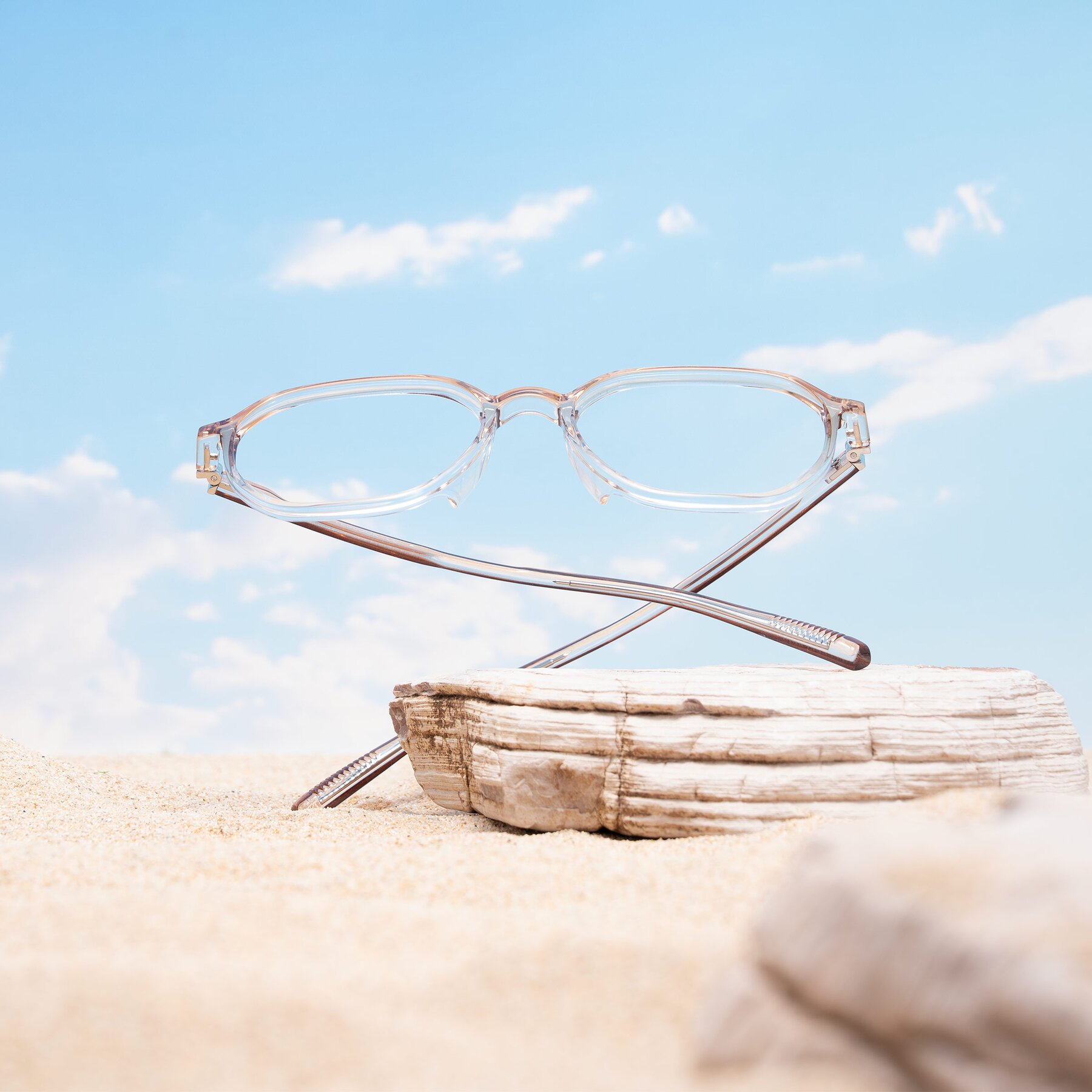 Lifestyle photography #2 of Holzer in Gradient Amber with Clear Eyeglass Lenses