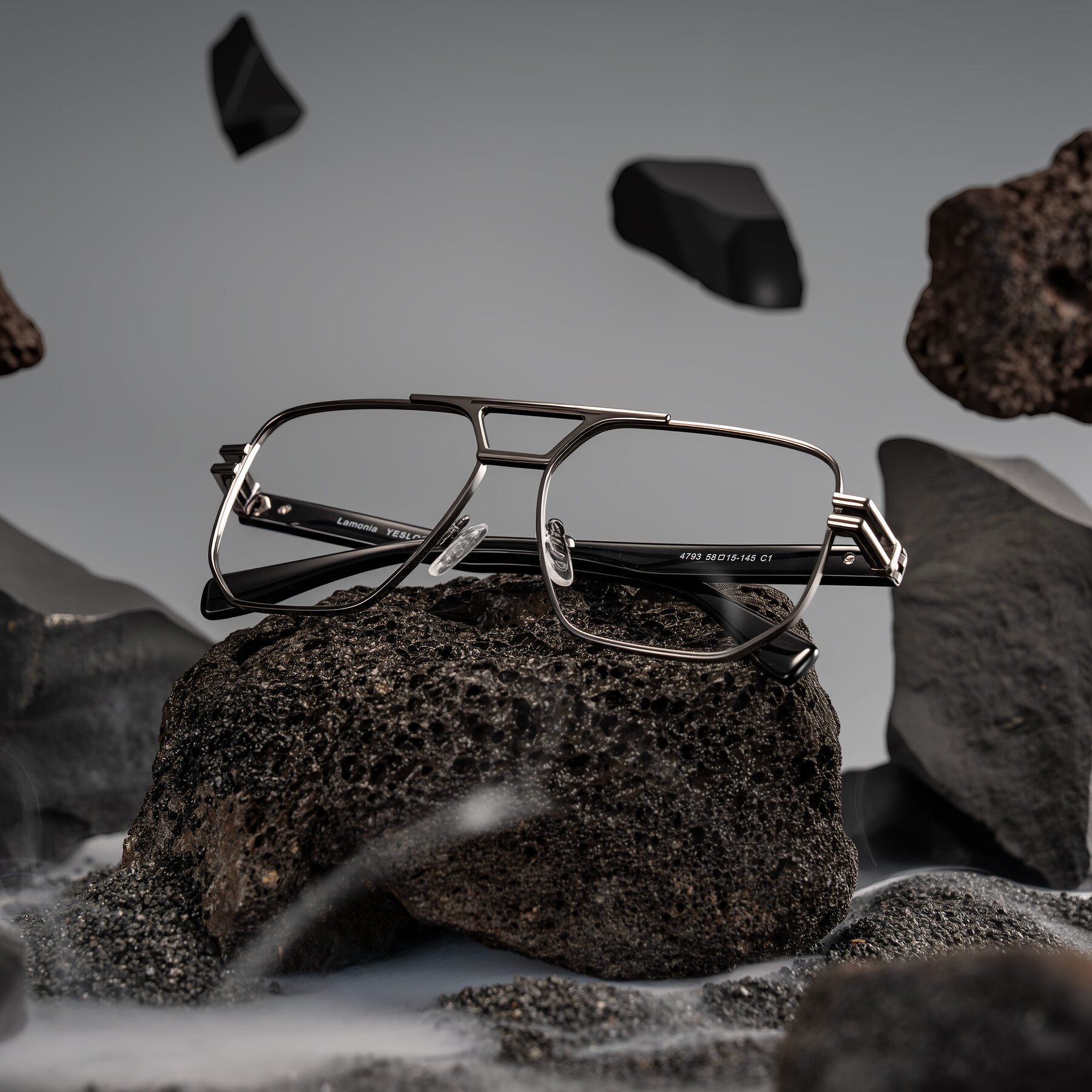 Lifestyle photography #1 of Lamonia in Gunmetal/Black with Clear Blue Light Blocking Lenses