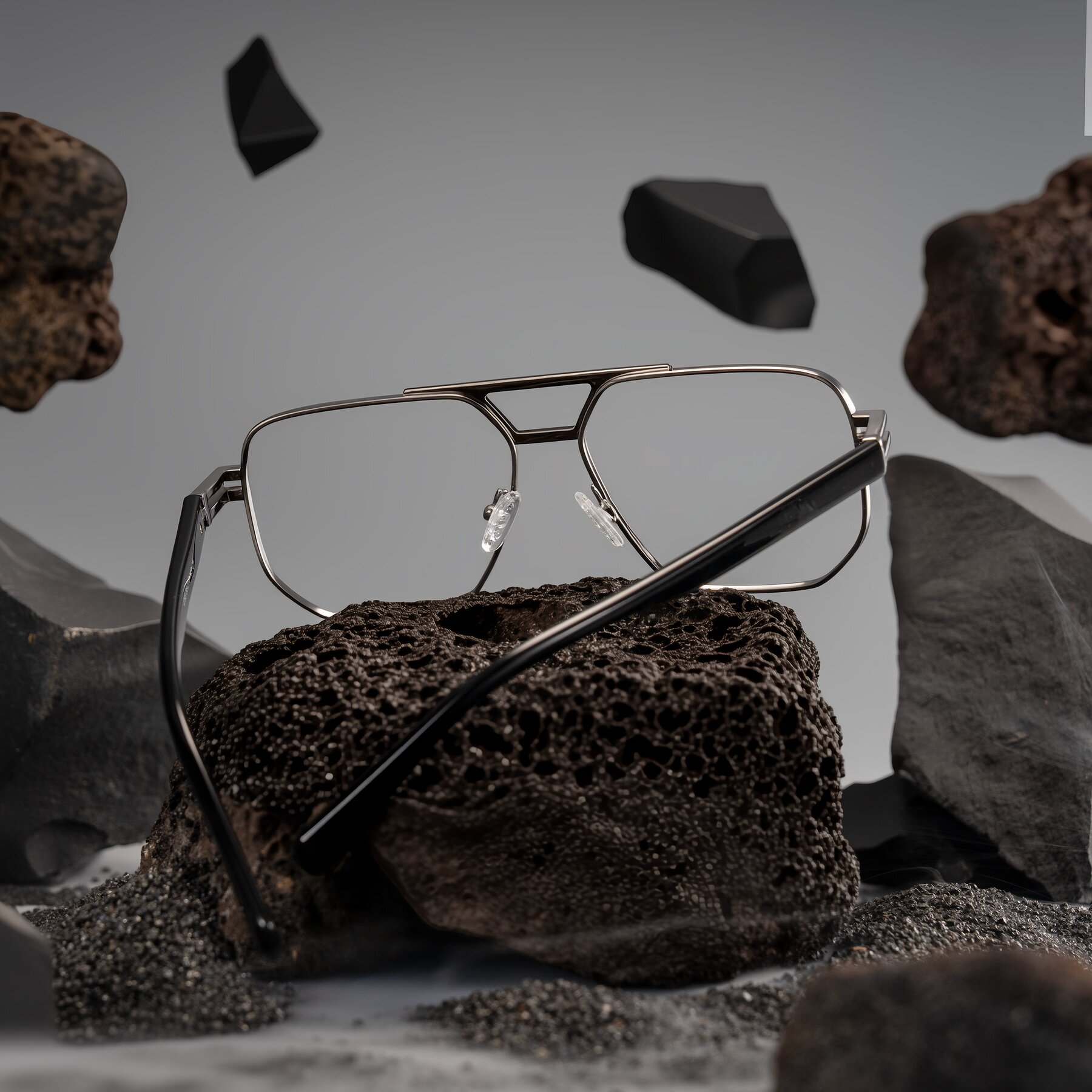 Lifestyle photography #2 of Lamonia in Gunmetal/Black with Clear Blue Light Blocking Lenses