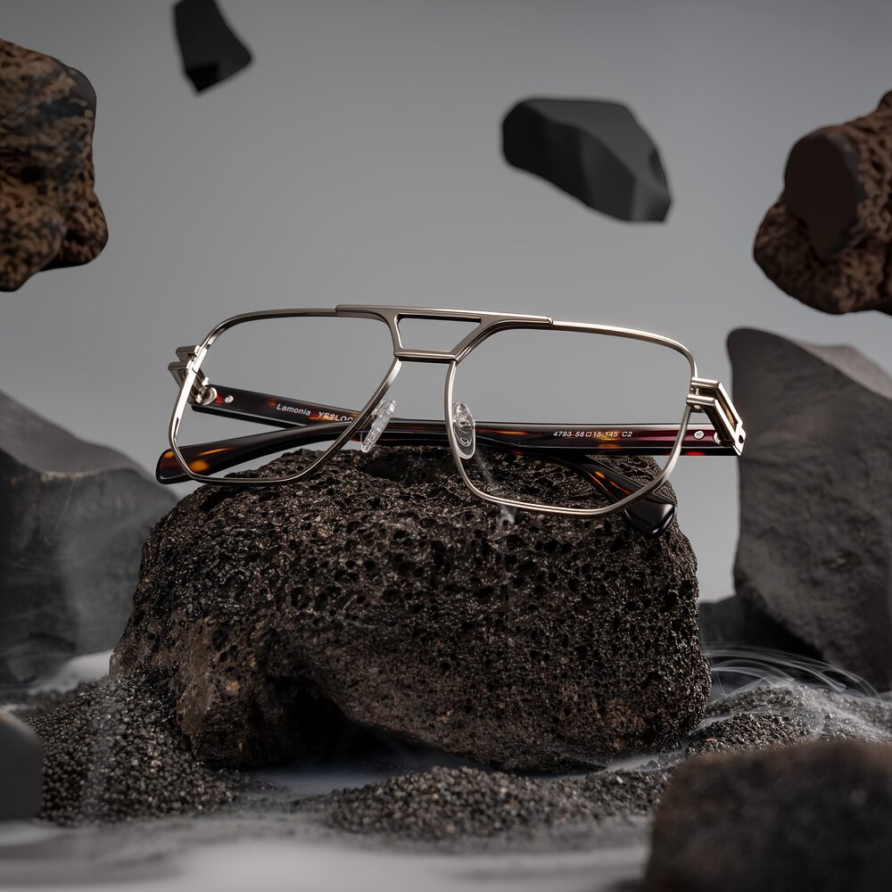 Silver/Tortoise Double Bridge Metal Square Eyeglasses