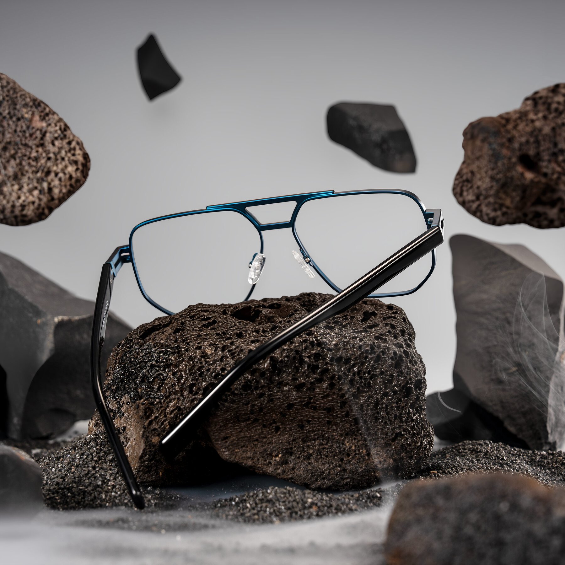 Lifestyle photography #2 of Lamonia in Matte Blue/Black with Clear Reading Eyeglass Lenses