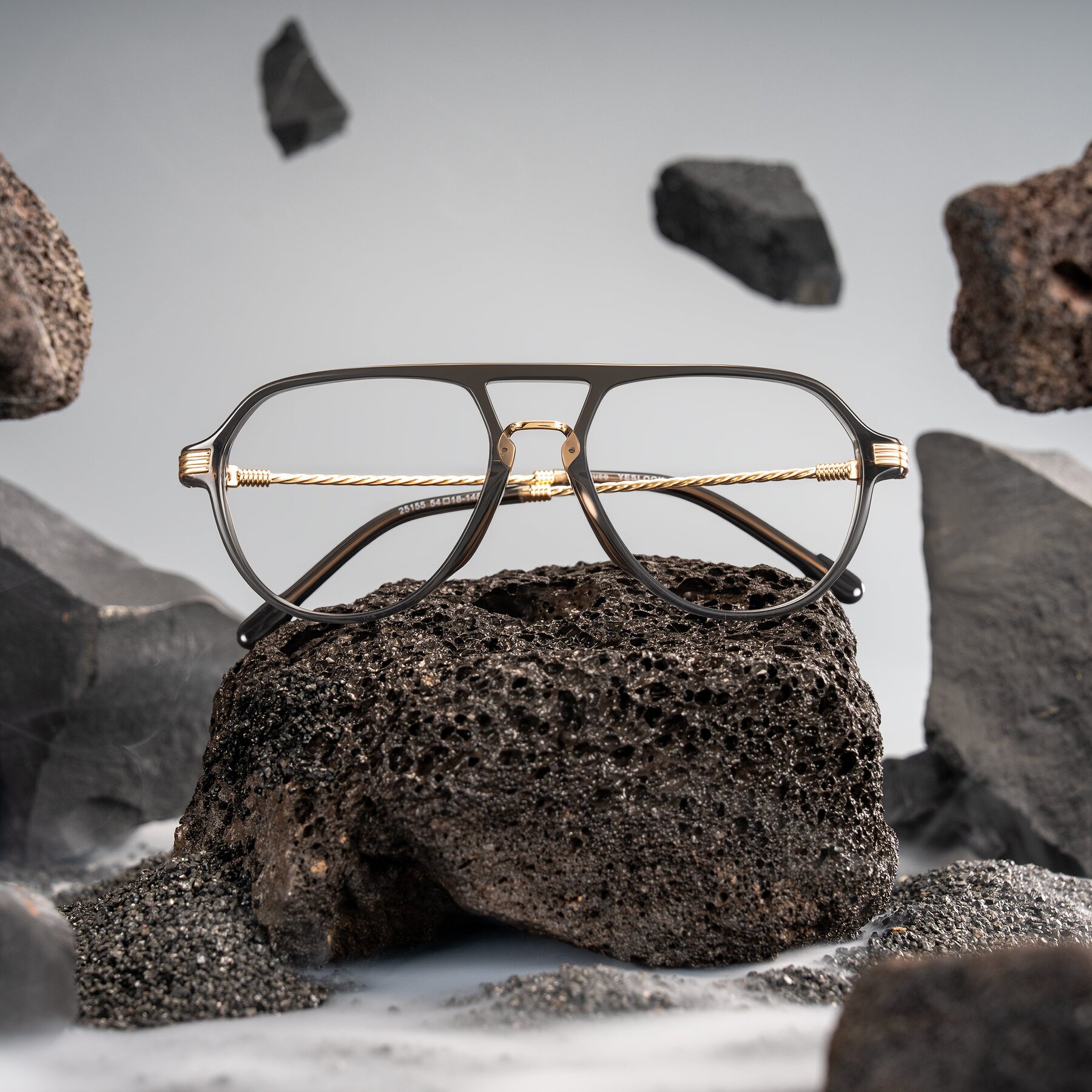 Lifestyle photography #1 of Kanause in Transparent Gray/Gold with Clear Eyeglass Lenses