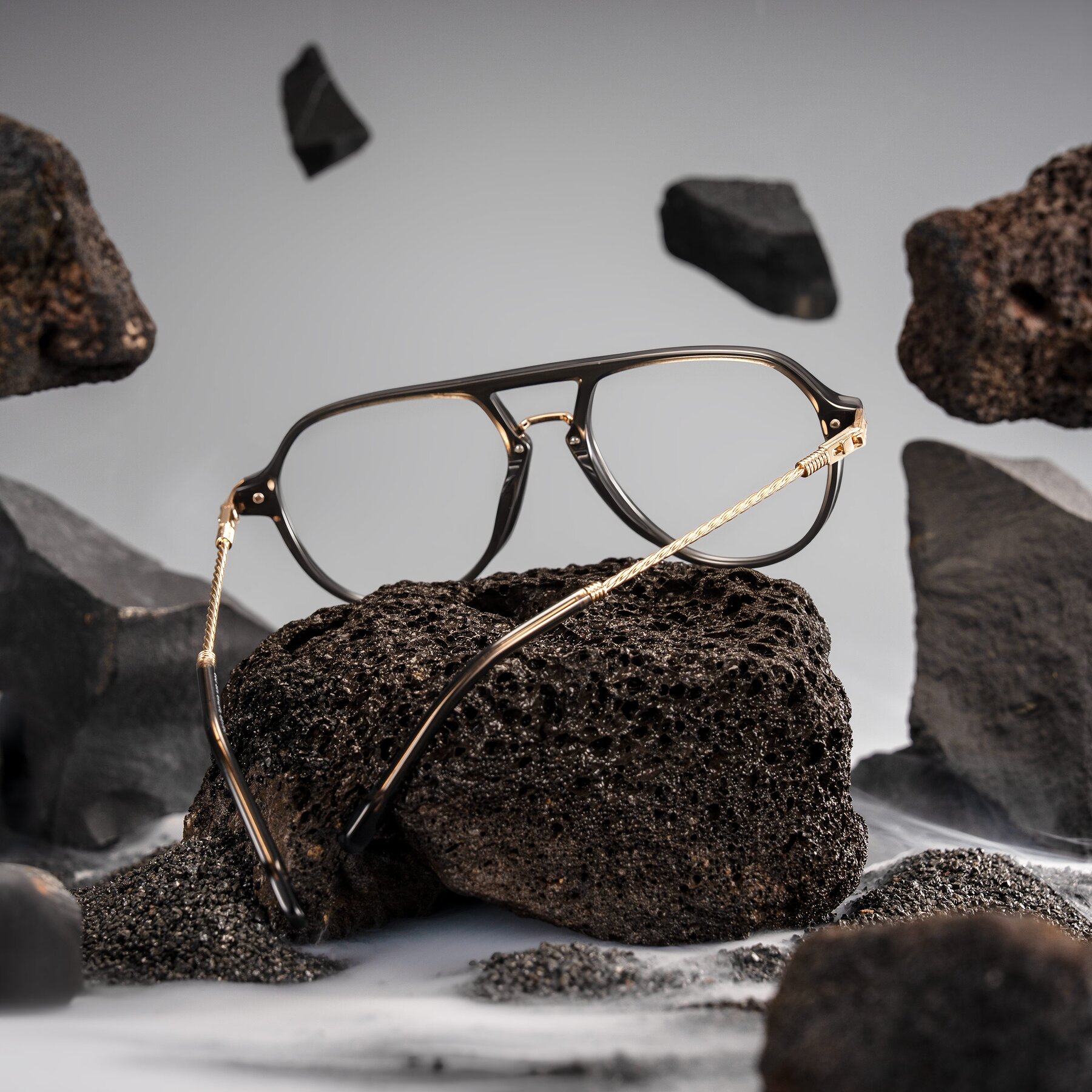 Lifestyle photography #2 of Kanause in Transparent Gray/Gold with Clear Eyeglass Lenses