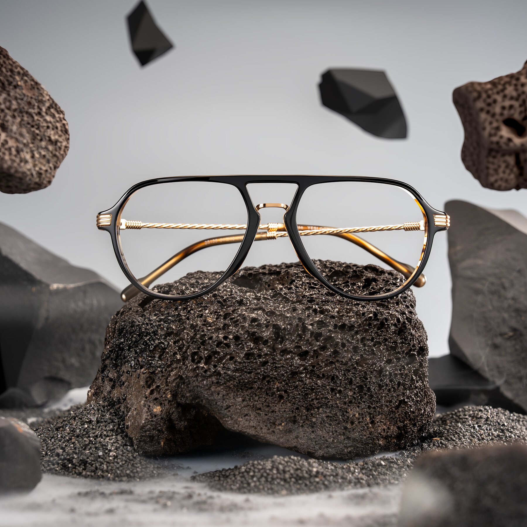 Lifestyle photography #1 of Kanause in Black Brown Striped/Gold with Clear Eyeglass Lenses