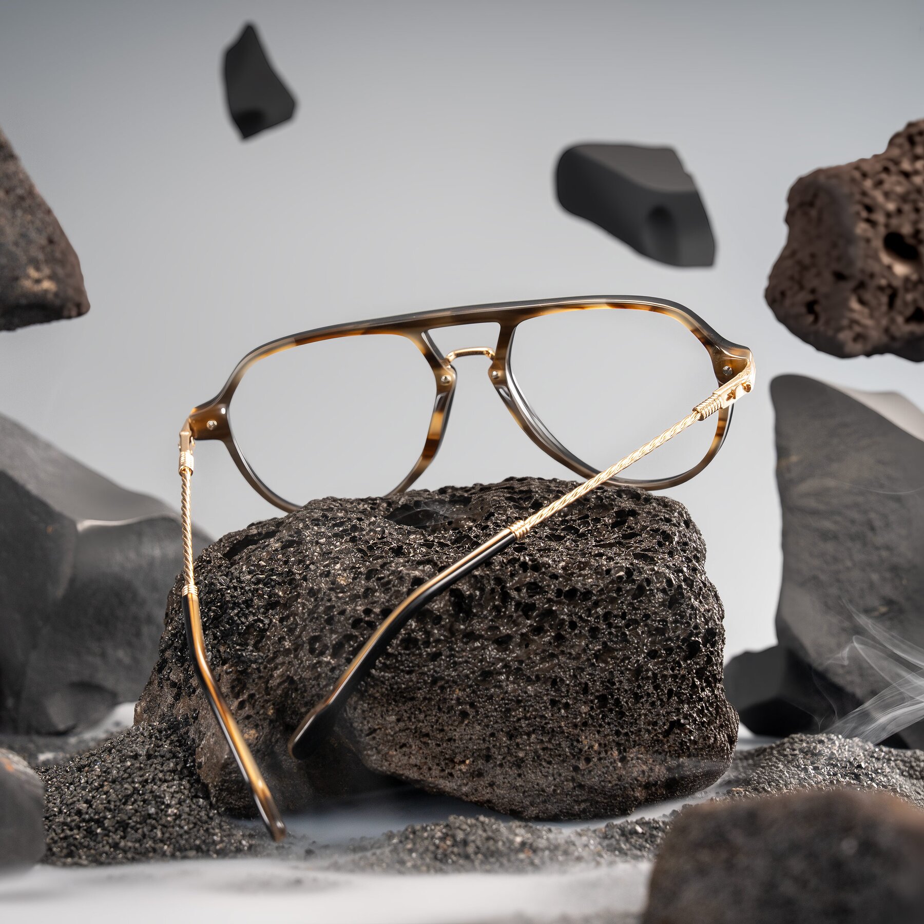 Lifestyle photography #2 of Kanause in Black Brown Striped/Gold with Clear Eyeglass Lenses