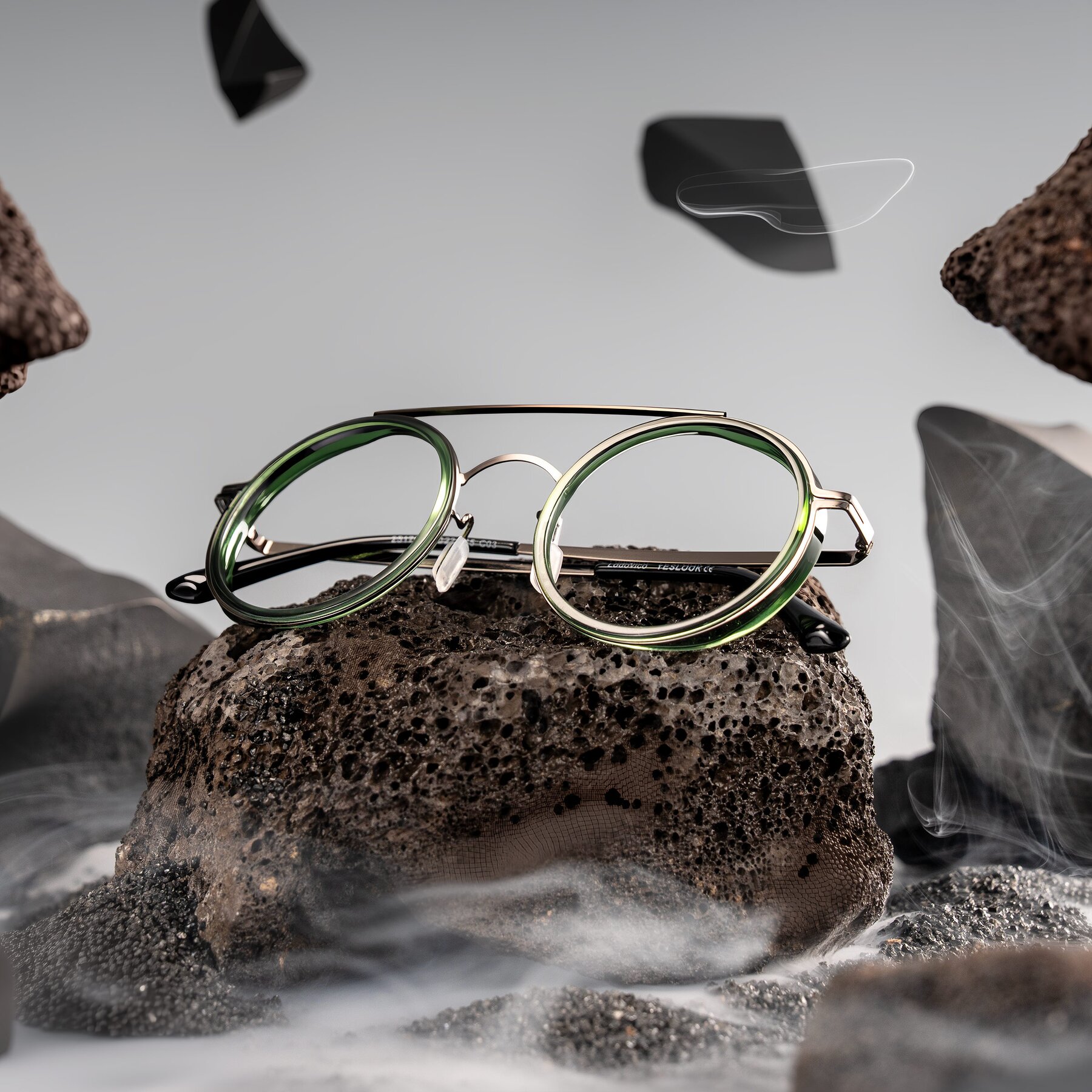 Lifestyle photography #1 of Lodovico in Transparent Green with Clear Eyeglass Lenses