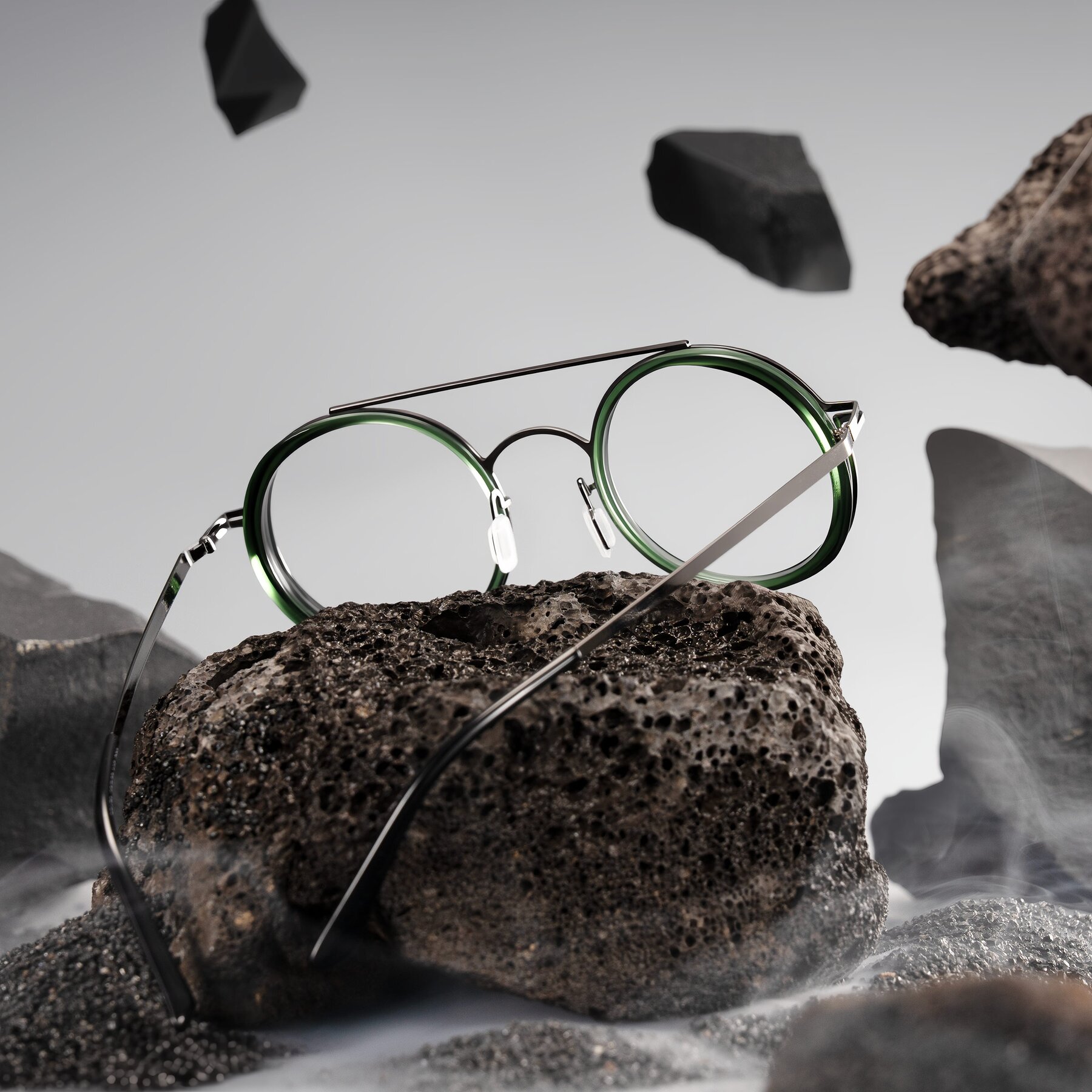 Lifestyle photography #2 of Lodovico in Transparent Green with Clear Eyeglass Lenses