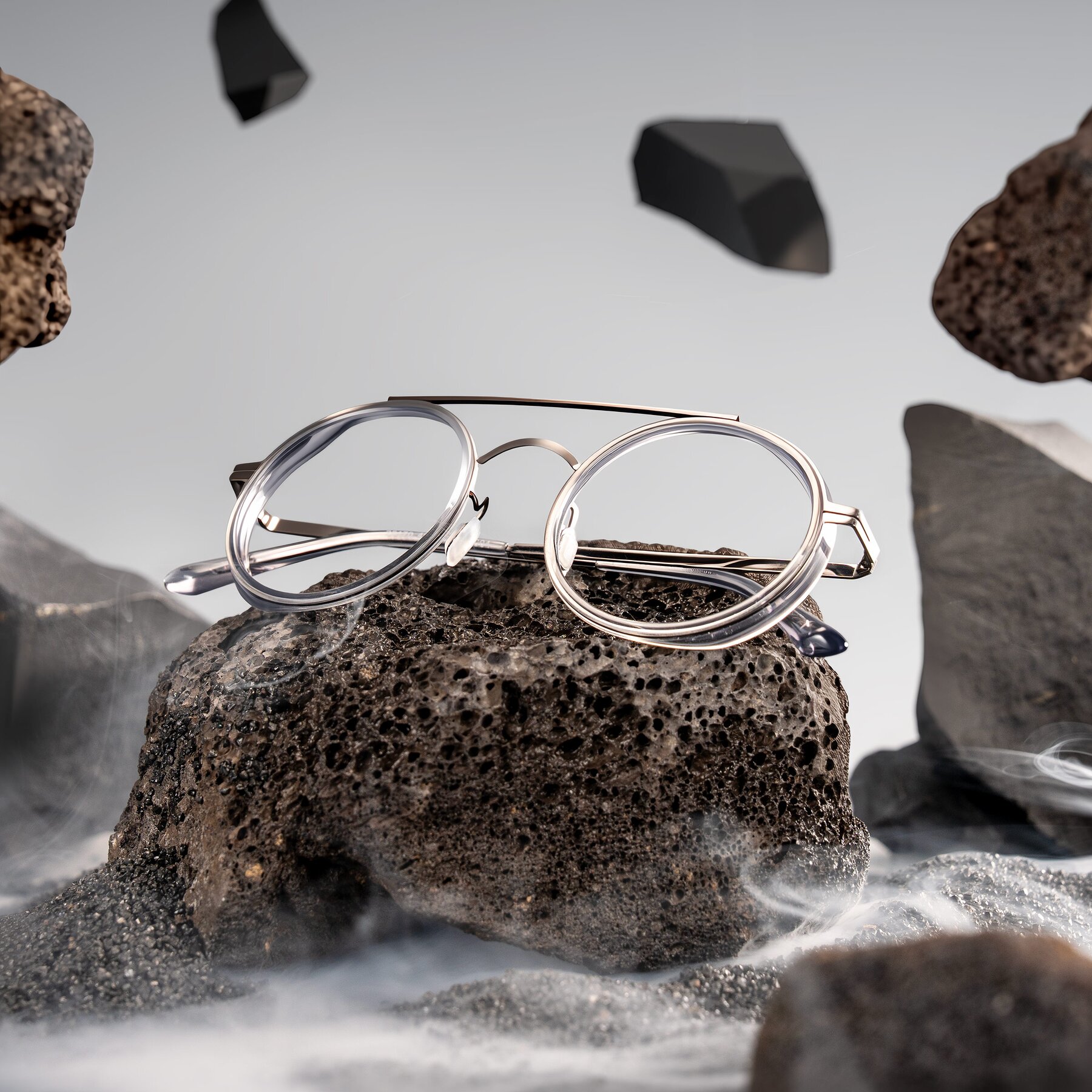 Lifestyle photography #1 of Lodovico in Transparent Gray with Clear Eyeglass Lenses