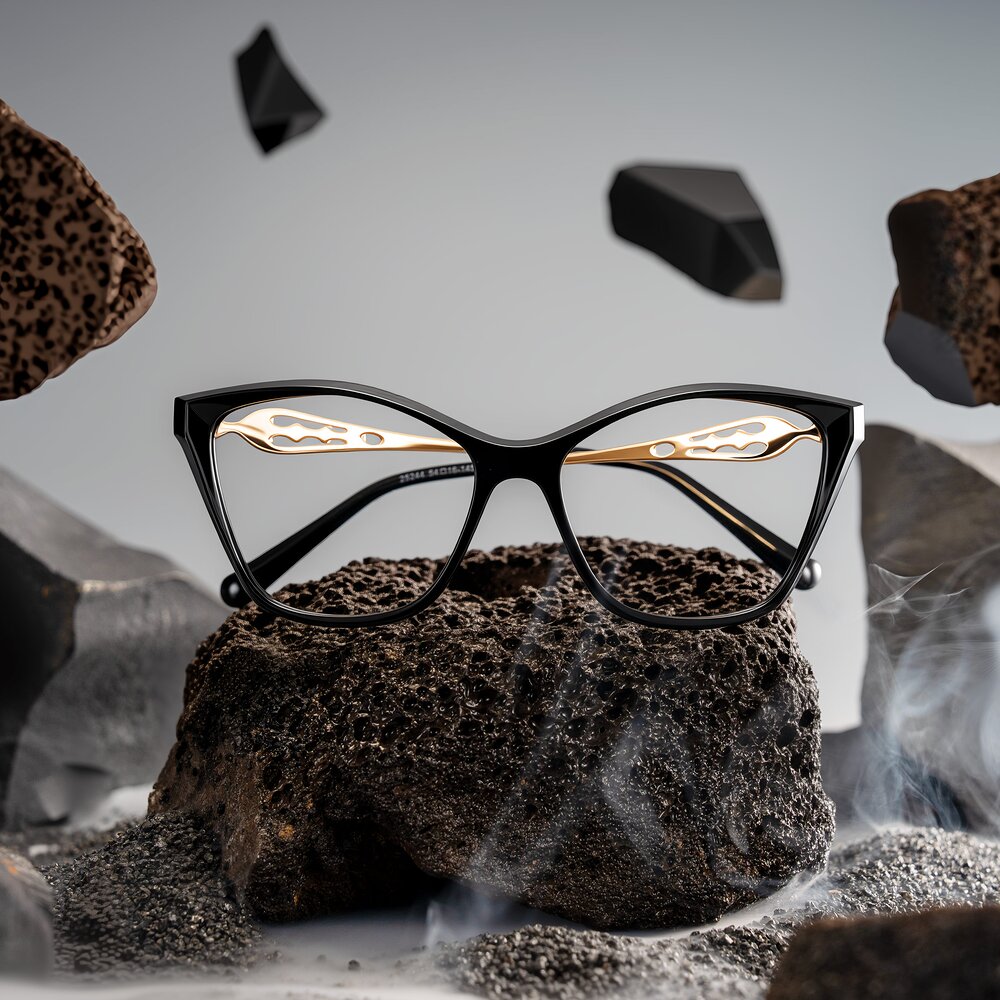 Black Mixed Hipster Cat-Eye Eyeglasses