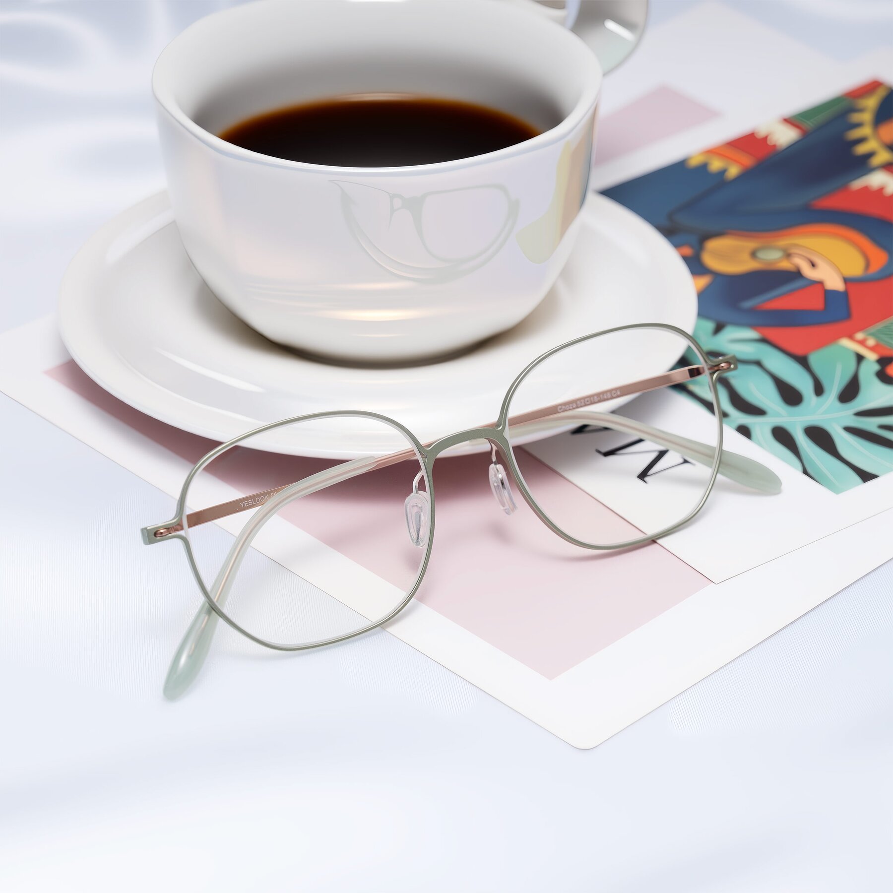 Lifestyle photography #2 of Choza in Pastel Green/Rose Gold with Clear Eyeglass Lenses