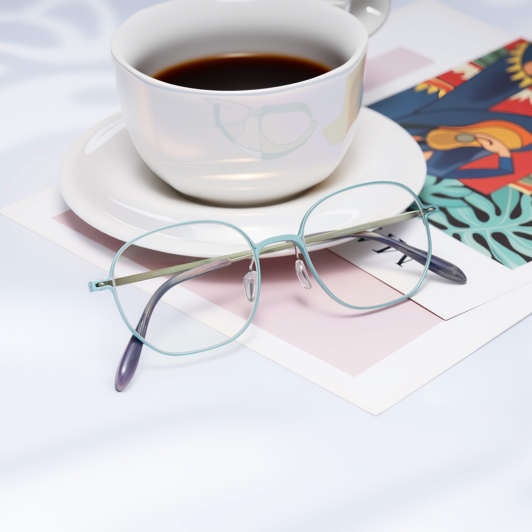 Lifestyle photography #2 of Choza in Pastel Blue/Green with Clear Eyeglass Lenses