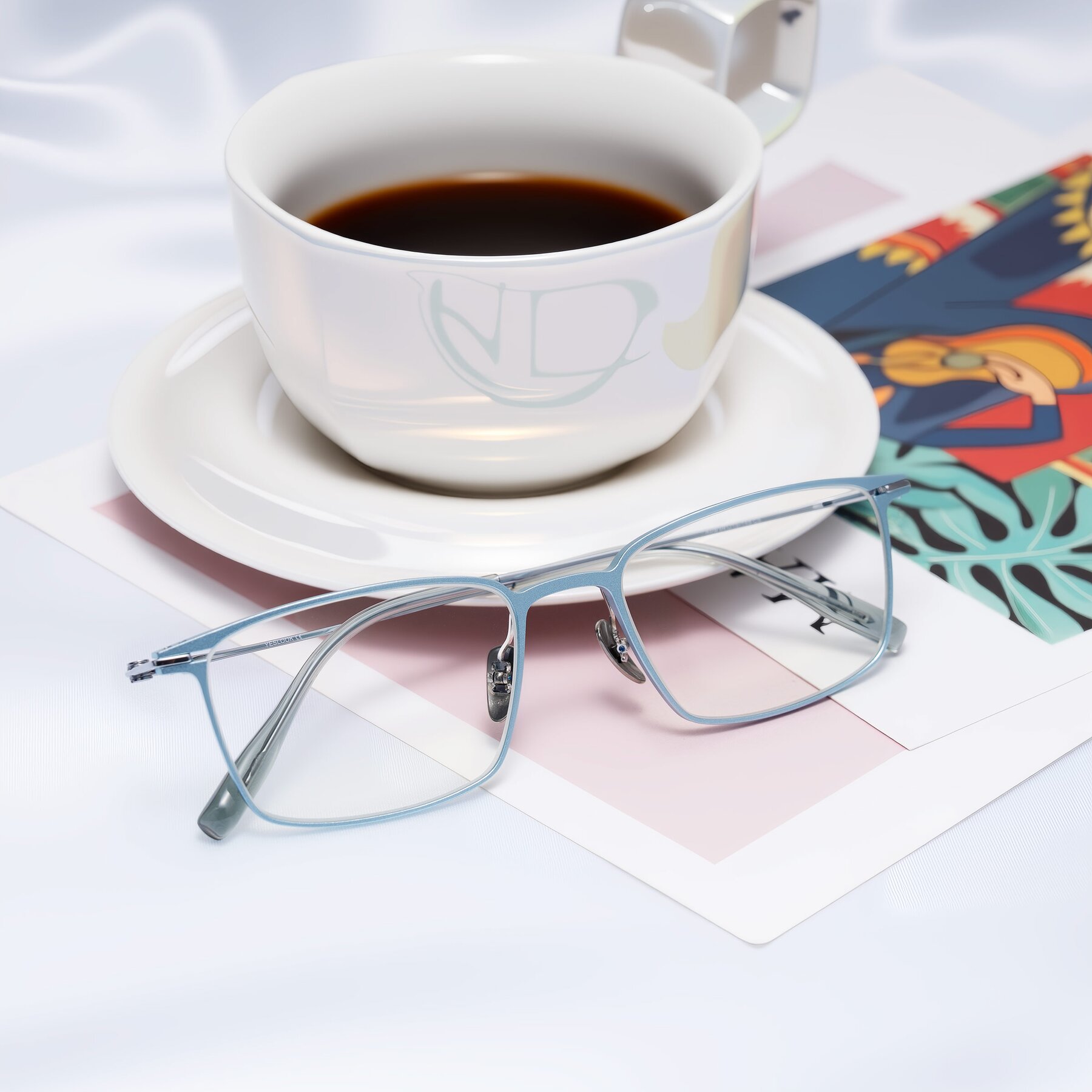 Men's lifestyle photography #2 of Ayla in Pastel Blue/Silver with Clear Eyeglass Lenses