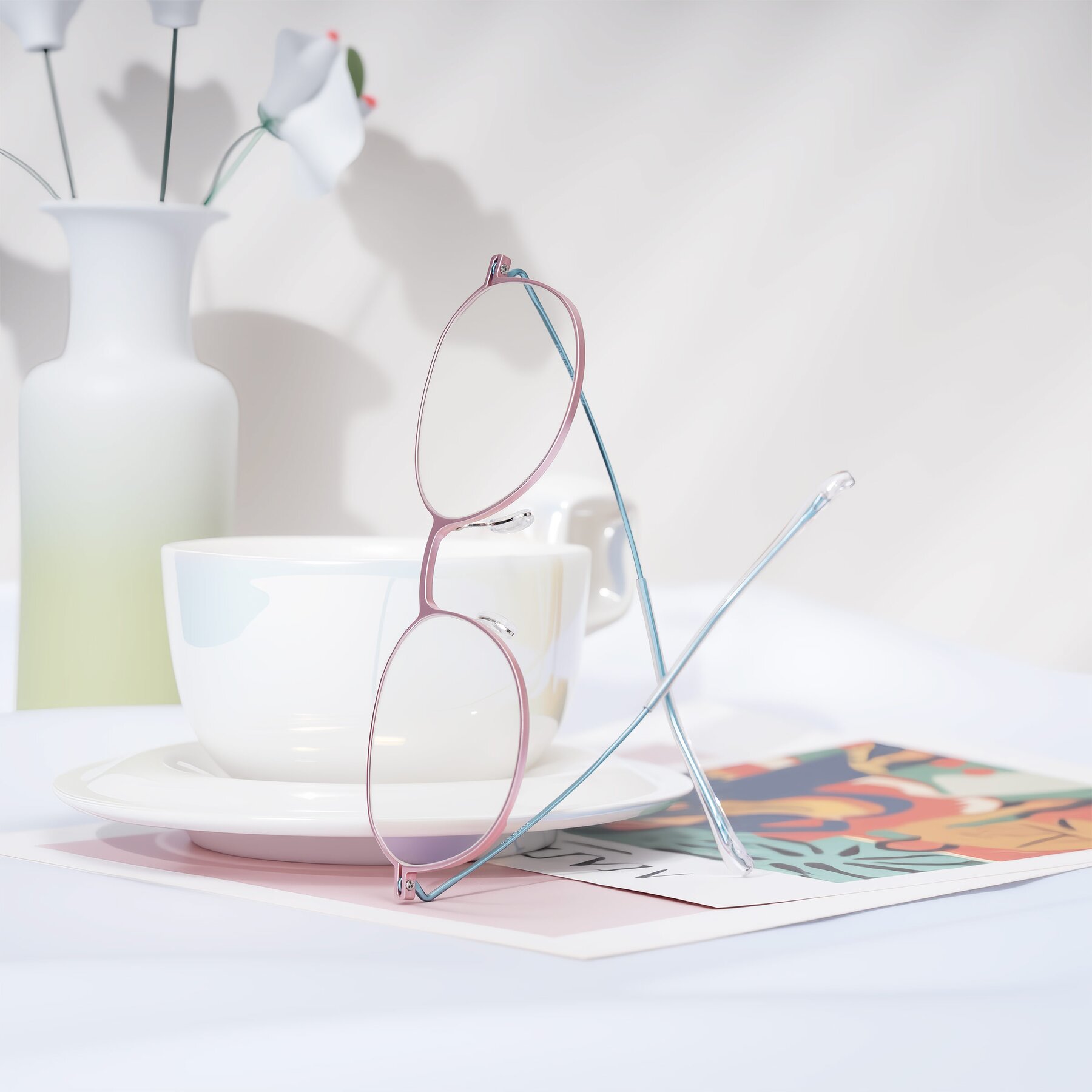 Lifestyle photography #2 of Pineda in Pink/Blue with Clear Eyeglass Lenses