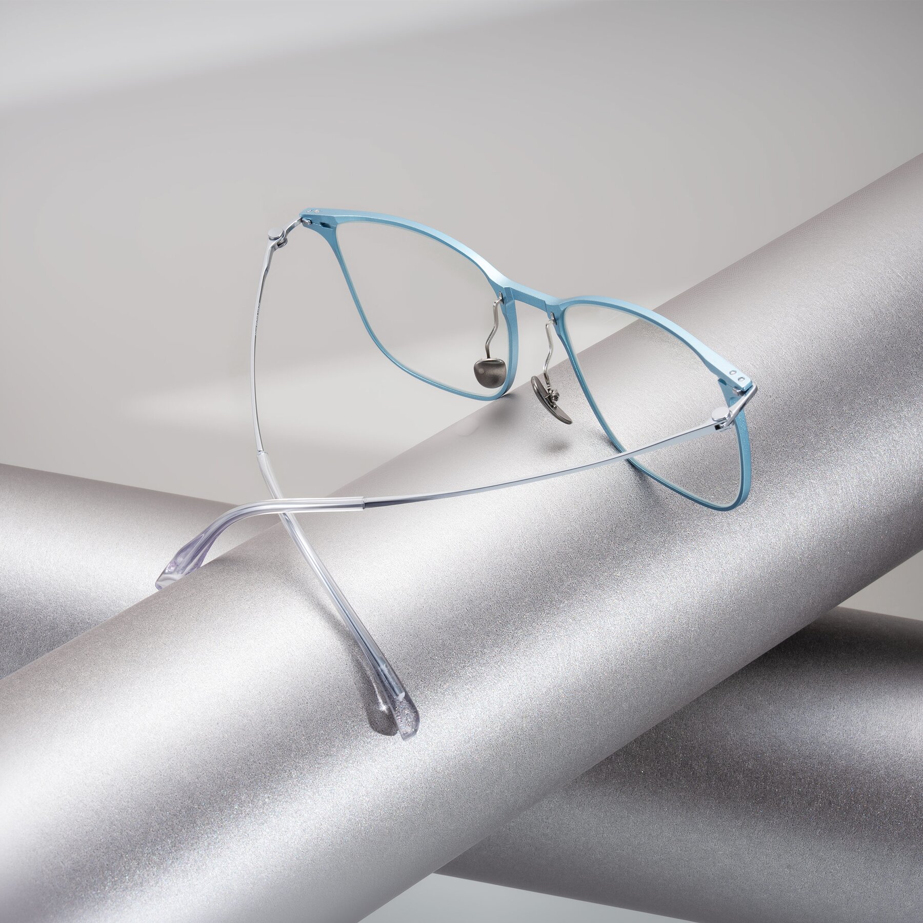 Lifestyle photography #2 of Moua in Pastel Blue/Silver with Clear Eyeglass Lenses