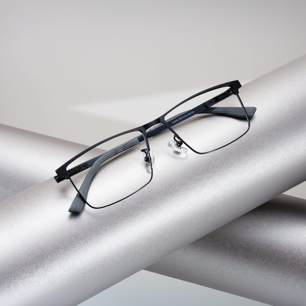 Black Browline Metal Rectangle Eyeglasses