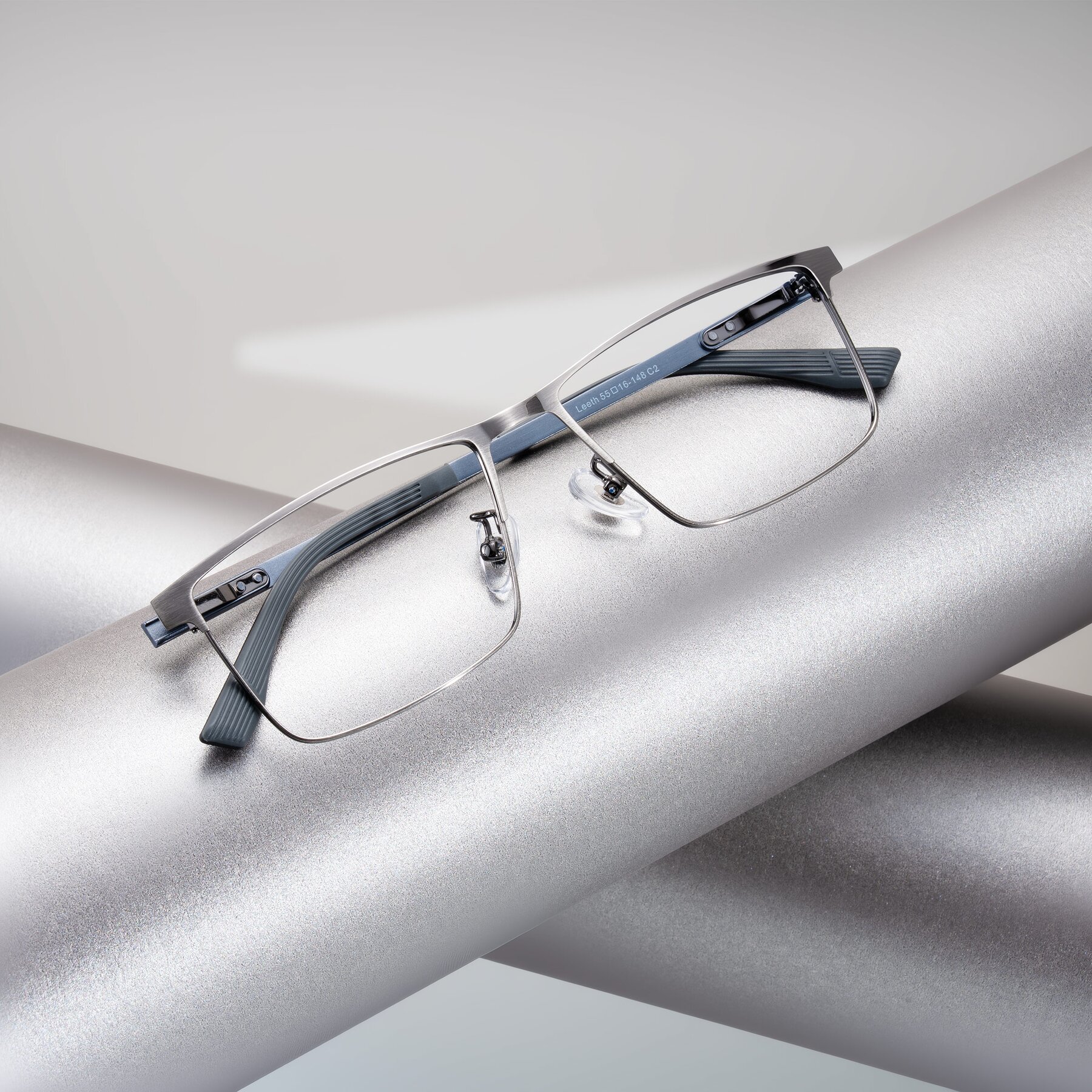 Men's lifestyle photography #1 of Leeth in Brushed Silver with Clear Eyeglass Lenses