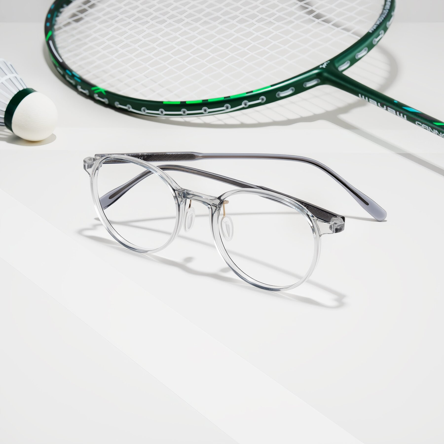 Lifestyle photography #2 of Durrell in Translucent Smoky Blue with Clear Eyeglass Lenses