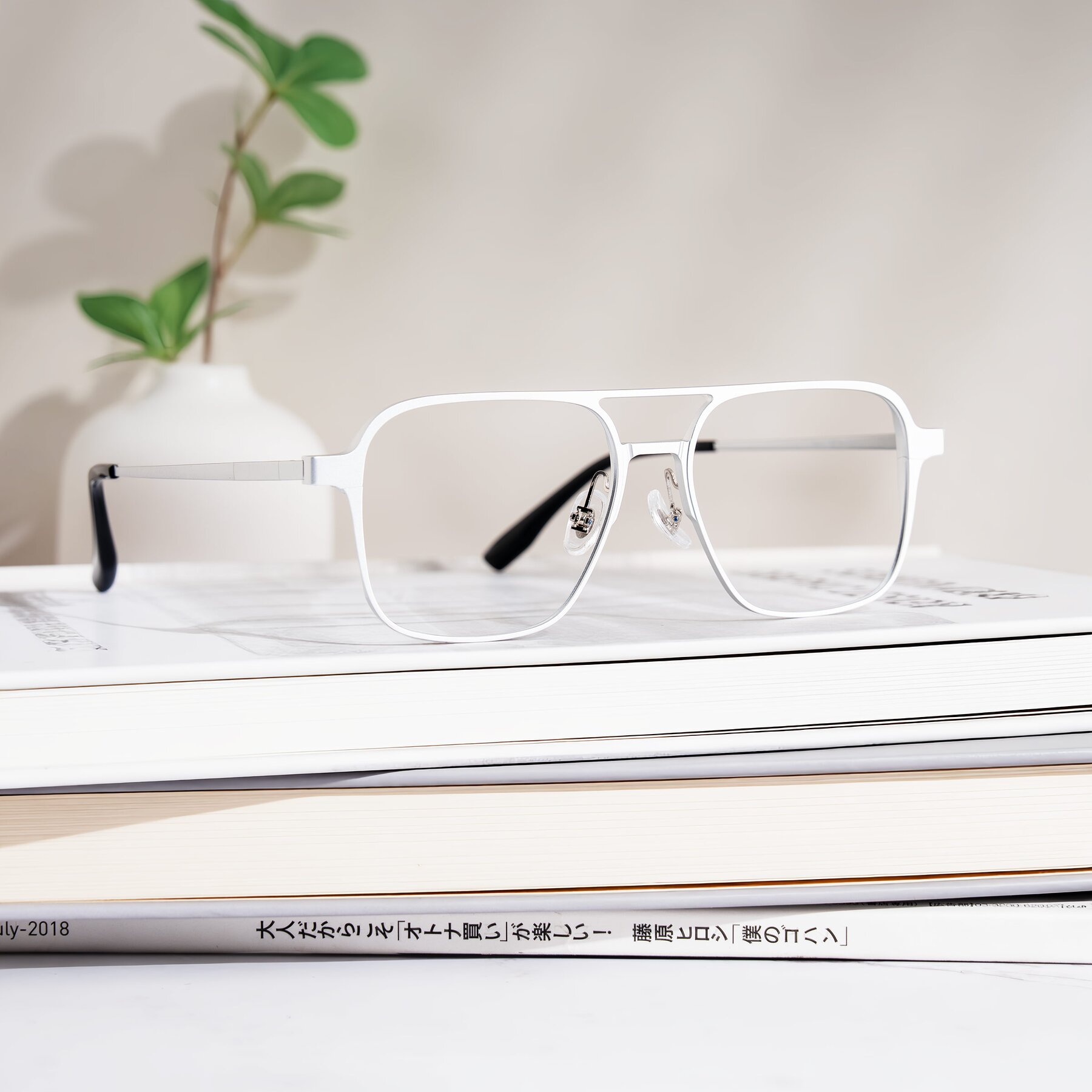 Lifestyle photography #1 of Sanya in Matte Silver with Clear Eyeglass Lenses
